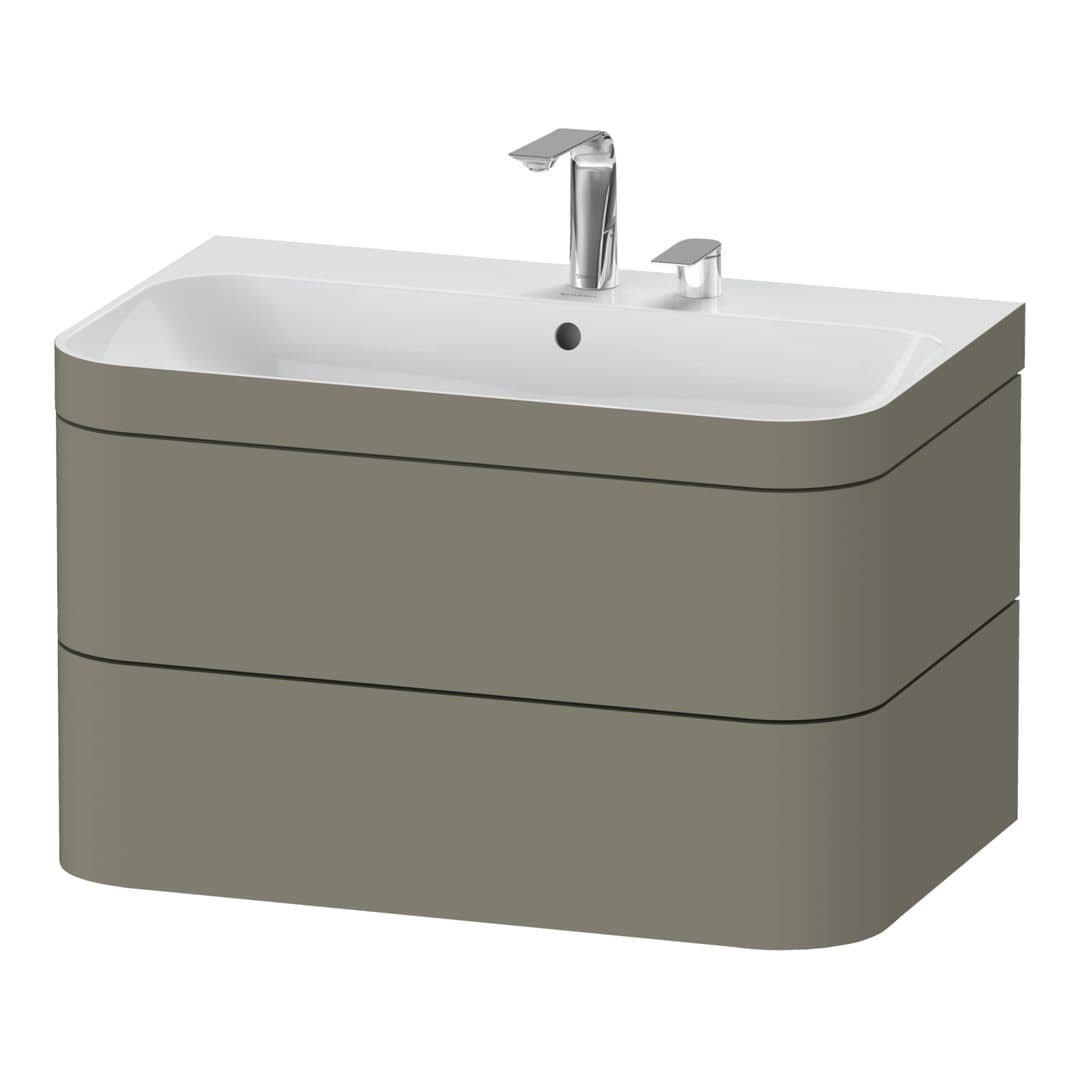 Duravit Happy D.2 – Έπιπλο Νιπτήρα – 775 mm, με νιπτήρα, 2 συρτάρια, νιπτήρας κέντρο, έκδοση E, μοντέλο HP4637 – Stone grey Satin Matt, Lacquer (HP4637E9292)