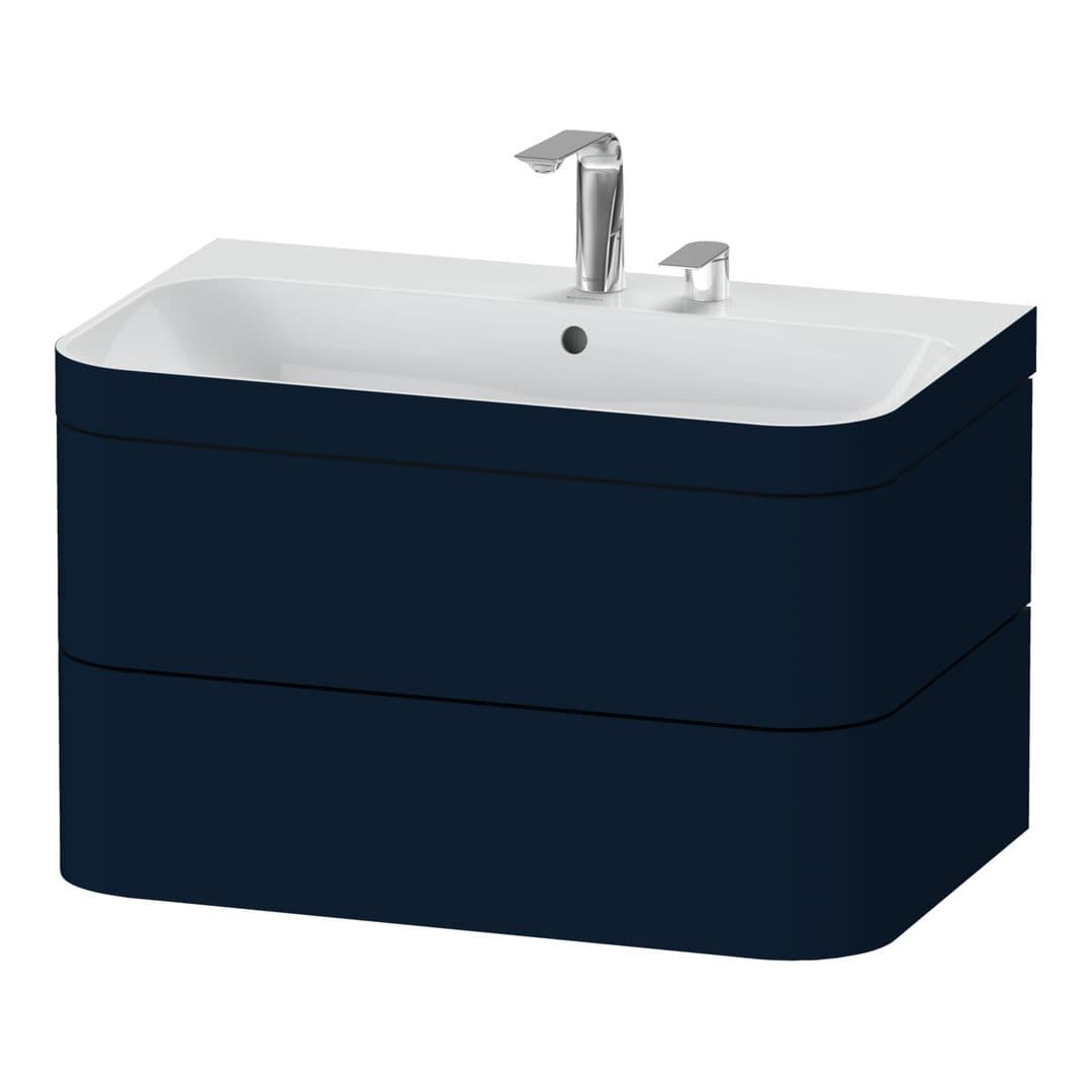 Duravit Happy D.2 – Έπιπλο Νιπτήρα – 775 mm, με νιπτήρα, 2 συρτάρια, νιπτήρας κέντρο, έκδοση E, μοντέλο HP4637 – Night blue Satin Matt, Lacquer (HP4637E9898)