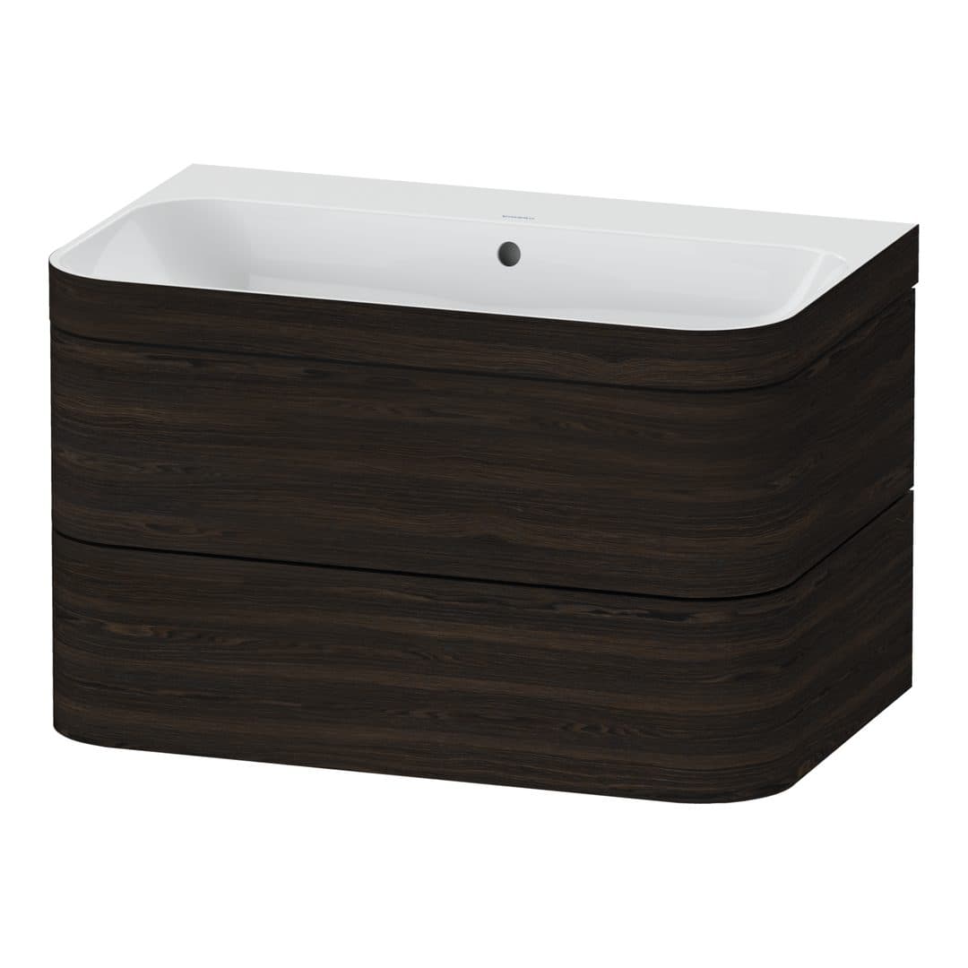 Duravit Happy D.2 – Έπιπλο Νιπτήρα – 775 mm, με νιπτήρα, 2 συρτάρια, νιπτήρας κέντρο, έκδοση N, μοντέλο HP4637 – Brushed walnut Matt, Real wood veneer (HP4637N6969)