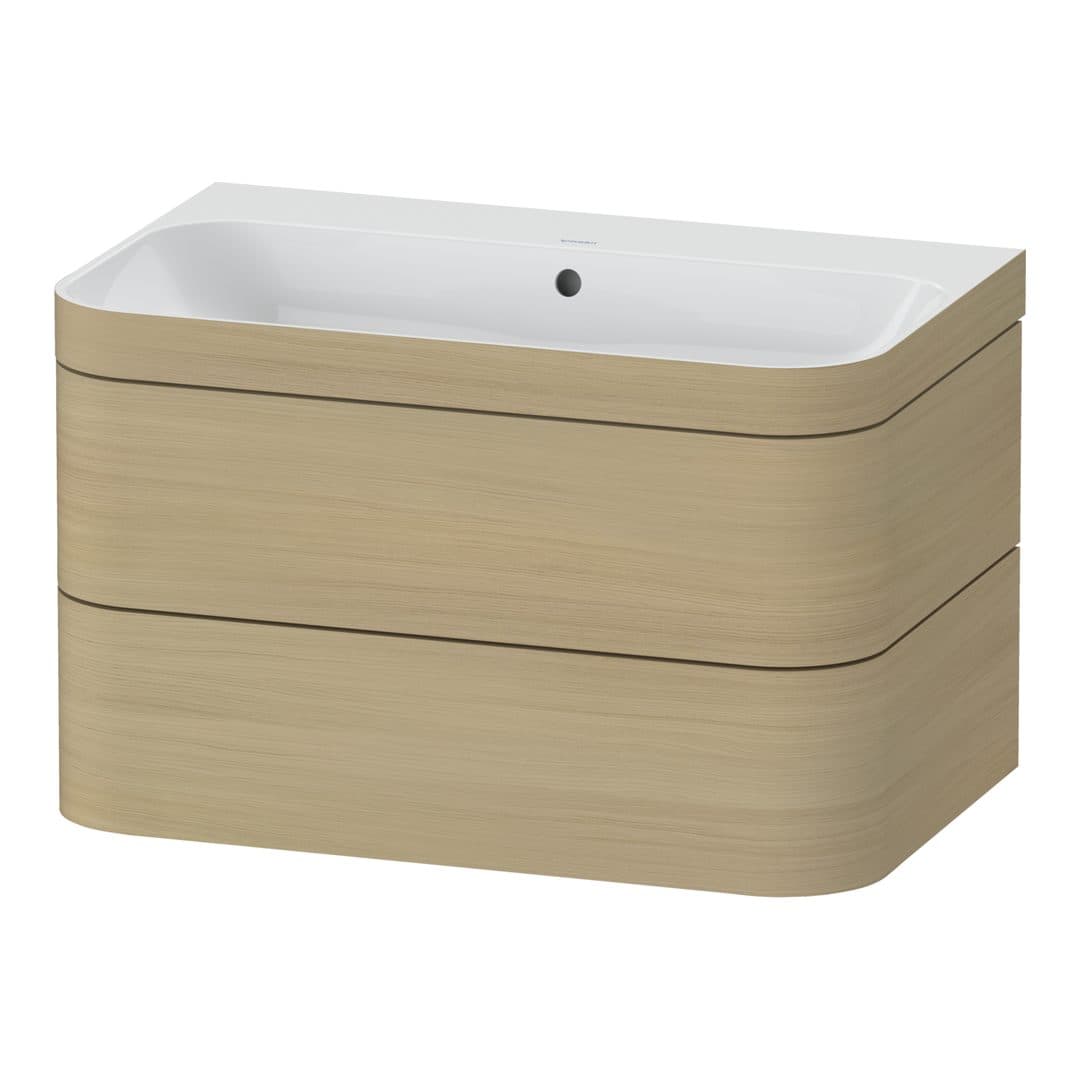 Duravit Happy D.2 – Έπιπλο Νιπτήρα – 775 mm, με νιπτήρα, 2 συρτάρια, νιπτήρας κέντρο, έκδοση N, μοντέλο HP4637 – Mediterranean oak Matt, Real wood veneer (HP4637N7171)