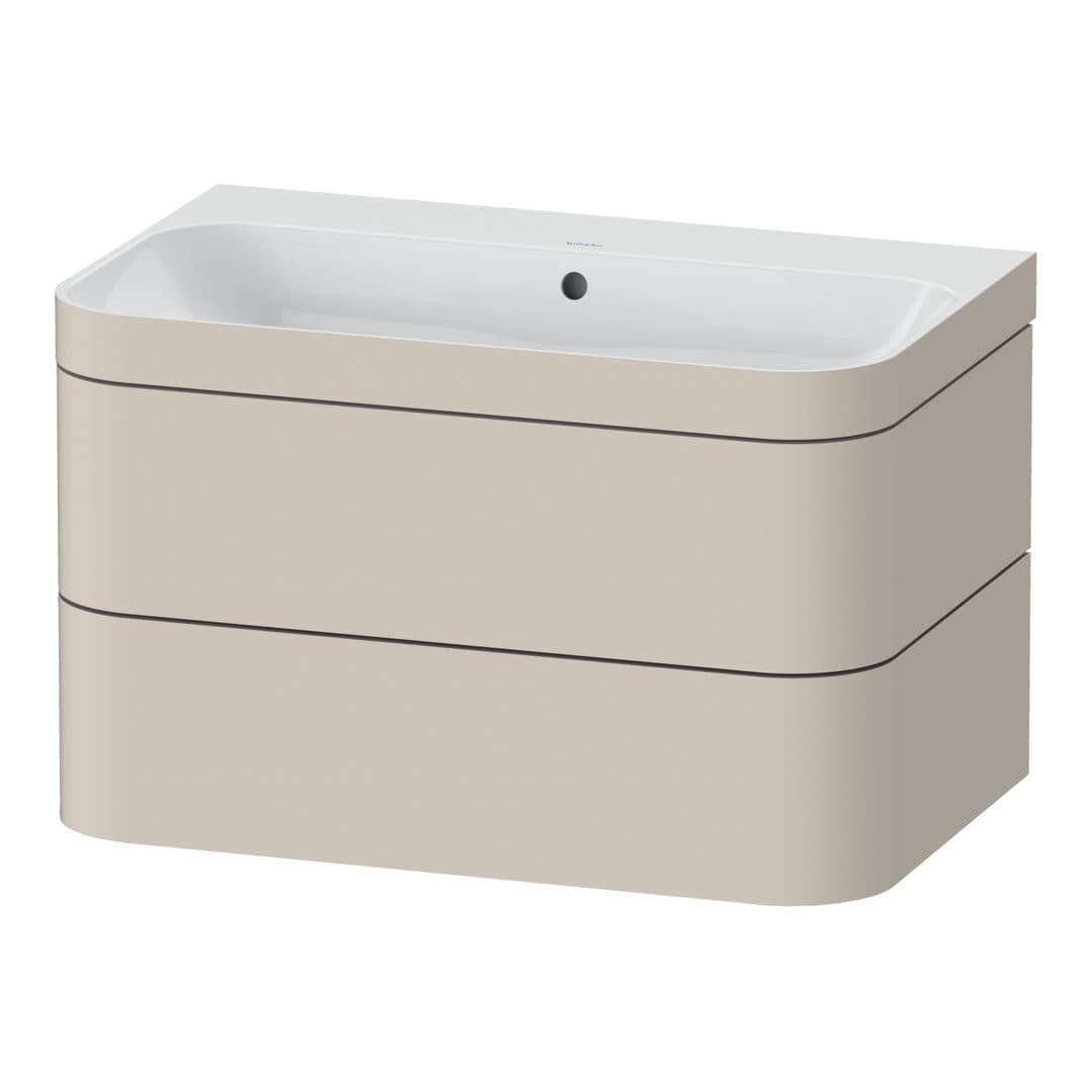 Duravit Happy D.2 – Έπιπλο Νιπτήρα – 775 mm, με νιπτήρα, 2 συρτάρια, νιπτήρας κέντρο, έκδοση N, μοντέλο HP4637 – Taupe Super Matt, Decor (HP4637N8383)