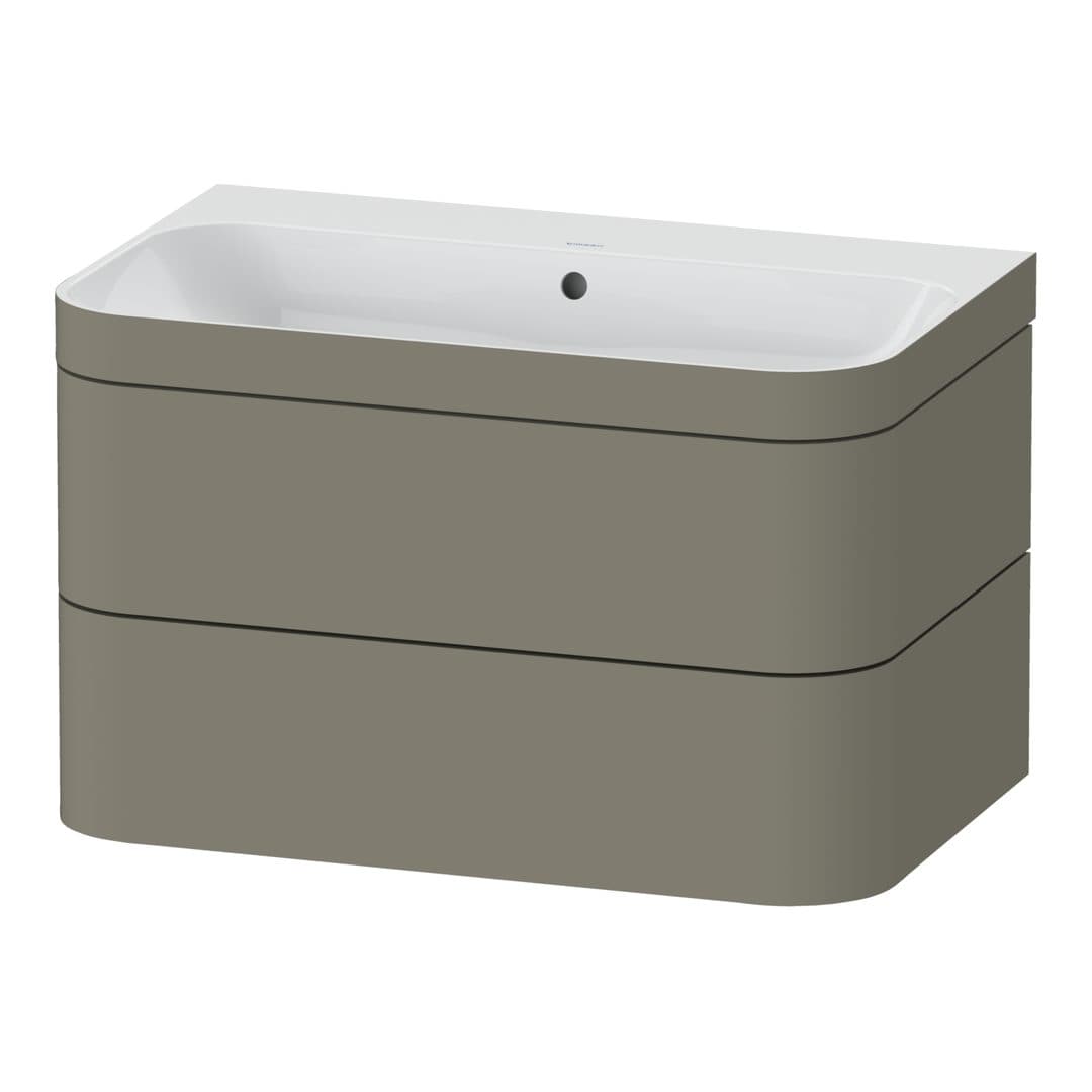 Duravit Happy D.2 – Έπιπλο Νιπτήρα – 775 mm, με νιπτήρα, 2 συρτάρια, νιπτήρας κέντρο, έκδοση N, μοντέλο HP4637 – Stone grey Satin Matt, Lacquer (HP4637N9292)