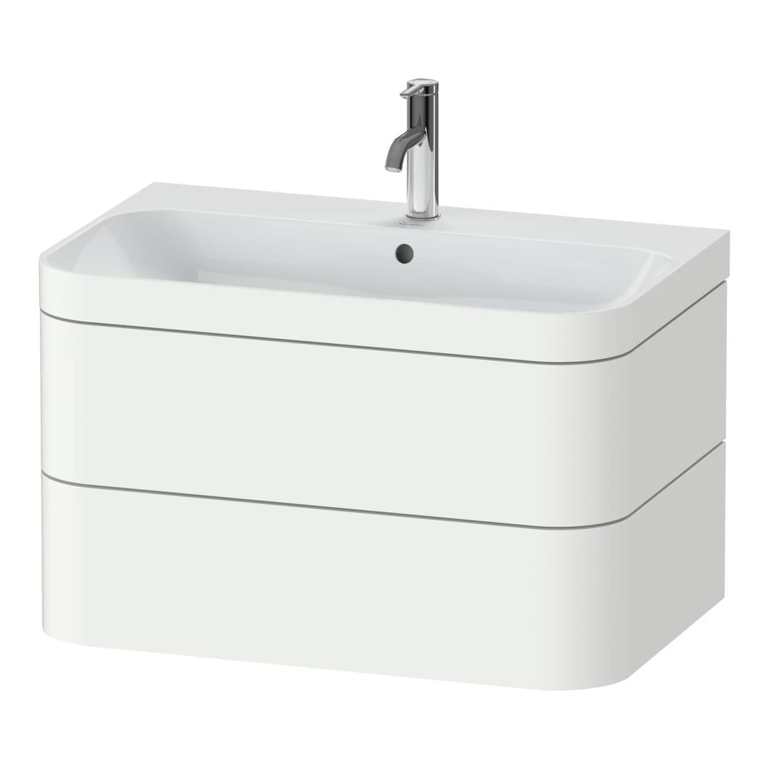 Duravit Happy D.2 – Έπιπλο Νιπτήρα – 775 mm, με νιπτήρα, 2 συρτάρια, νιπτήρας κέντρο, έκδοση O, μοντέλο HP4637 – White Satin Matt, Lacquer (HP4637O3636)