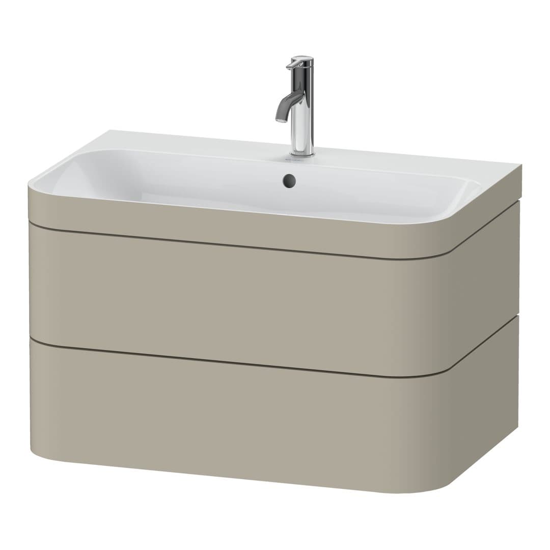 Duravit Happy D.2 – Έπιπλο Νιπτήρα – 775 mm, με νιπτήρα, 2 συρτάρια, νιπτήρας κέντρο, έκδοση O, μοντέλο HP4637 – Taupe Satin Matt, Lacquer (HP4637O6060)