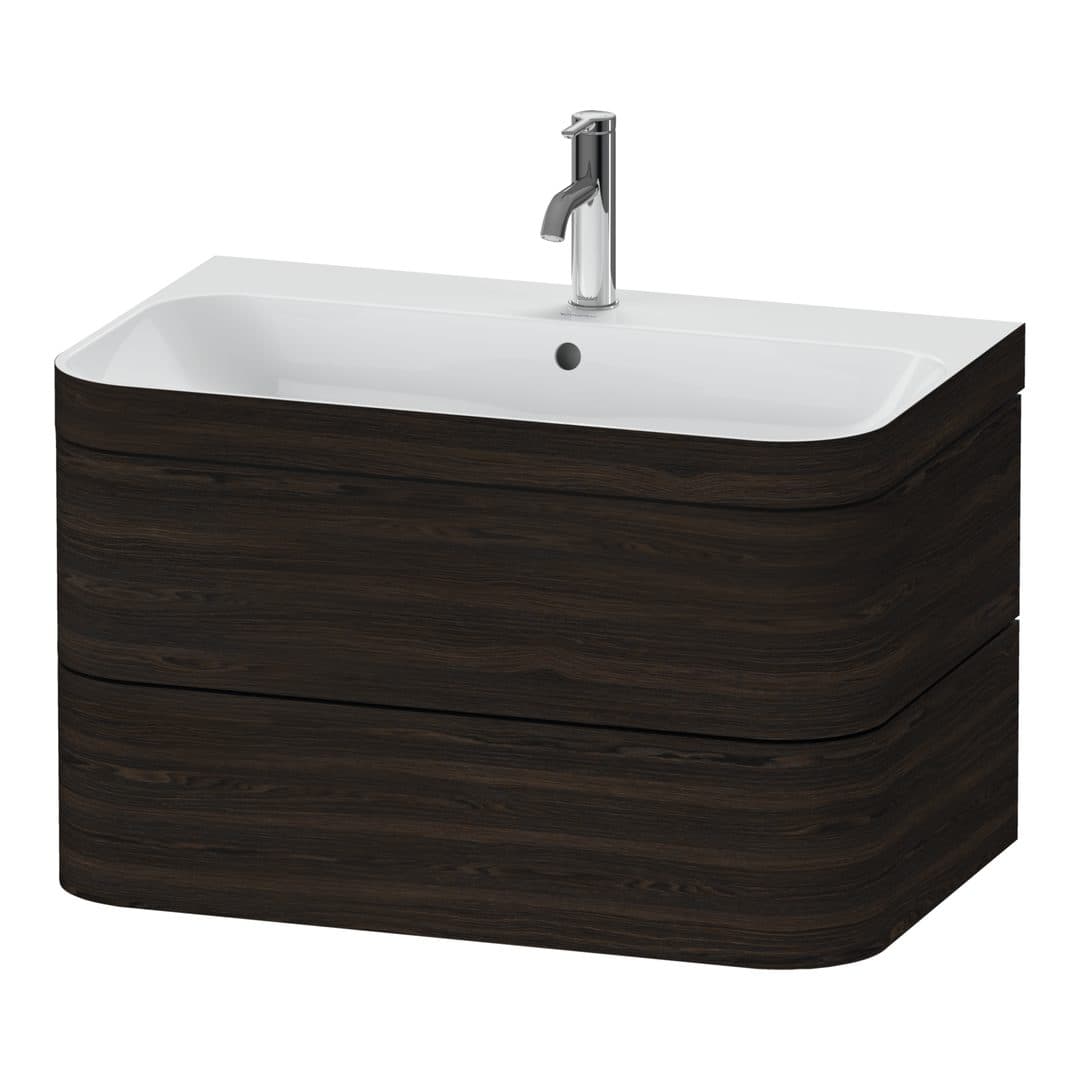 Duravit Happy D.2 – Έπιπλο Νιπτήρα – 775 mm, με νιπτήρα, 2 συρτάρια, νιπτήρας κέντρο, έκδοση O, μοντέλο HP4637 – Brushed walnut Matt, Real wood veneer (HP4637O6969)