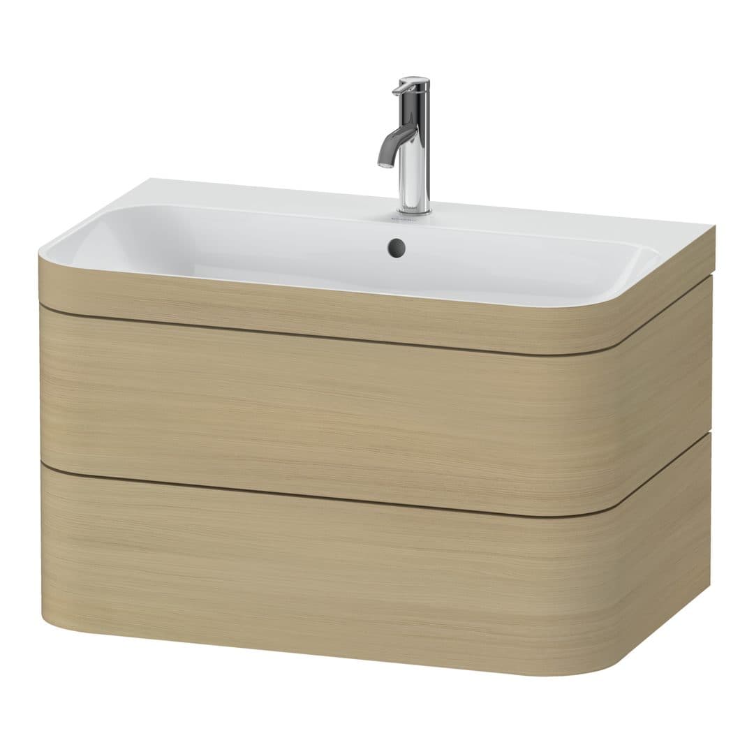 Duravit Happy D.2 – Έπιπλο Νιπτήρα – 775 mm, με νιπτήρα, 2 συρτάρια, νιπτήρας κέντρο, έκδοση O, μοντέλο HP4637 – Mediterranean oak Matt, Real wood veneer (HP4637O7171)