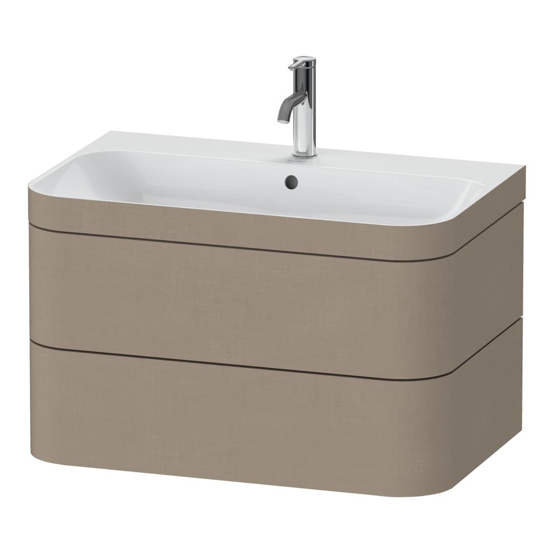 Duravit Happy D.2 – Έπιπλο Νιπτήρα – 775 mm, με νιπτήρα, 2 συρτάρια, νιπτήρας κέντρο, έκδοση O, μοντέλο HP4637 – Linen Matt, Decor (HP4637O7575)
