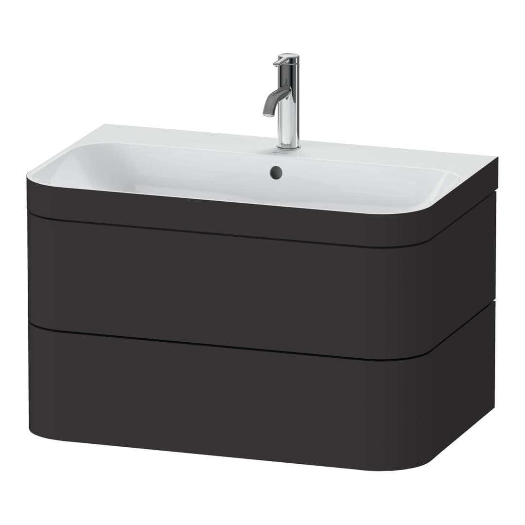 Duravit Happy D.2 – Έπιπλο Νιπτήρα – 775 mm, με νιπτήρα, 2 συρτάρια, νιπτήρας κέντρο, έκδοση O, μοντέλο HP4637 – Graphite Super Matt, Decor (HP4637O8080)