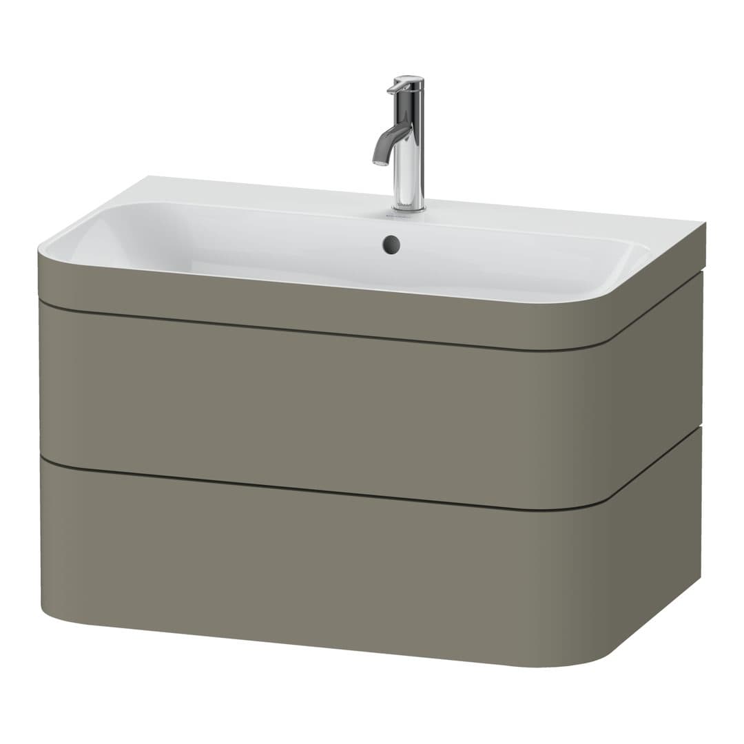Duravit Happy D.2 – Έπιπλο Νιπτήρα – 775 mm, με νιπτήρα, 2 συρτάρια, νιπτήρας κέντρο, έκδοση O, μοντέλο HP4637 – Stone grey Satin Matt, Lacquer (HP4637O9292)