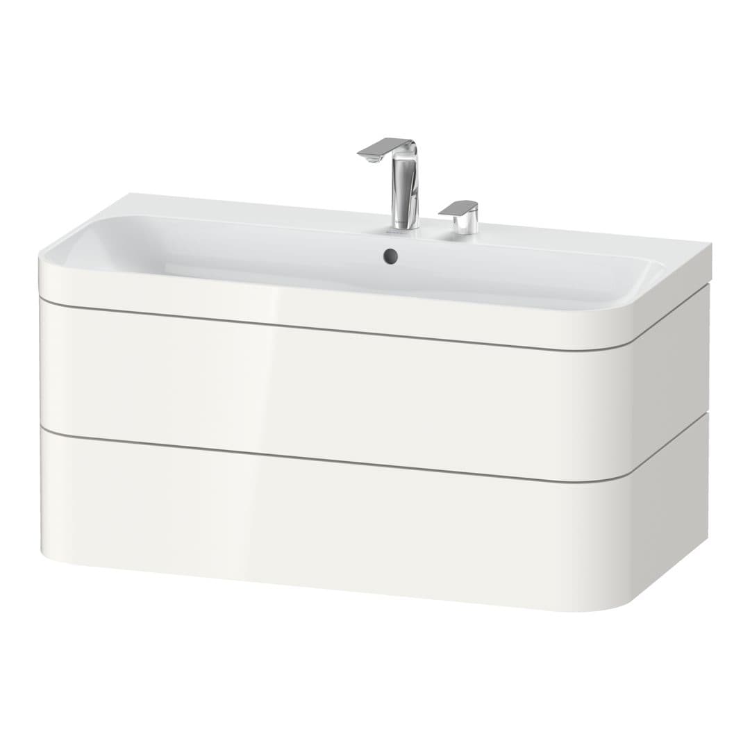Duravit Happy D.2 – Έπιπλο Νιπτήρα – 975 mm, με νιπτήρα, 2 συρτάρια, νιπτήρας κέντρο, έκδοση E, μοντέλο HP4638 – White High Gloss, Decor (HP4638E2222)