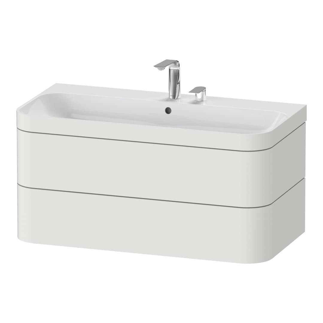 Duravit Happy D.2 – Έπιπλο Νιπτήρα – 975 mm, με νιπτήρα, 2 συρτάρια, νιπτήρας κέντρο, έκδοση E, μοντέλο HP4638 – Nordic white Satin Matt, Lacquer (HP4638E3939)