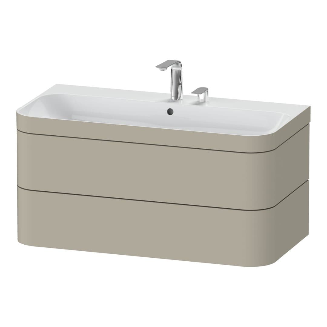 Duravit Happy D.2 – Έπιπλο Νιπτήρα – 975 mm, με νιπτήρα, 2 συρτάρια, νιπτήρας κέντρο, έκδοση E, μοντέλο HP4638 – Taupe Satin Matt, Lacquer (HP4638E6060)