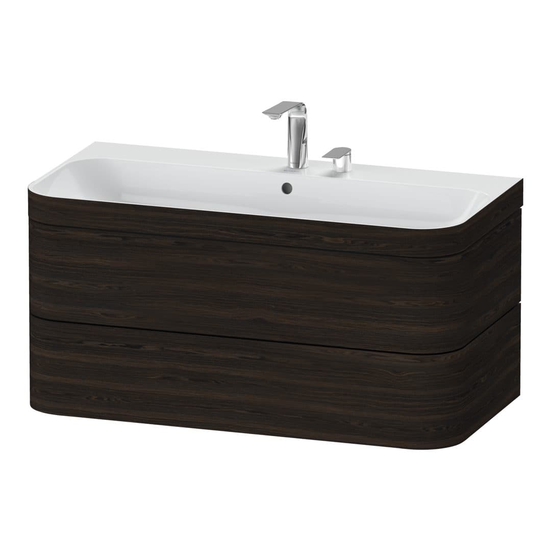 Duravit Happy D.2 – Έπιπλο Νιπτήρα – 975 mm, με νιπτήρα, 2 συρτάρια, νιπτήρας κέντρο, έκδοση E, μοντέλο HP4638 – Brushed walnut Matt, Real wood veneer (HP4638E6969)