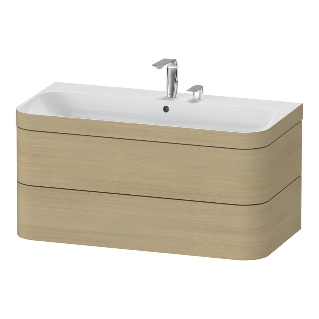 Duravit Happy D.2 – Έπιπλο Νιπτήρα – 975 mm, με νιπτήρα, 2 συρτάρια, νιπτήρας κέντρο, έκδοση E, μοντέλο HP4638 – Mediterranean oak Matt, Real wood veneer (HP4638E7171)
