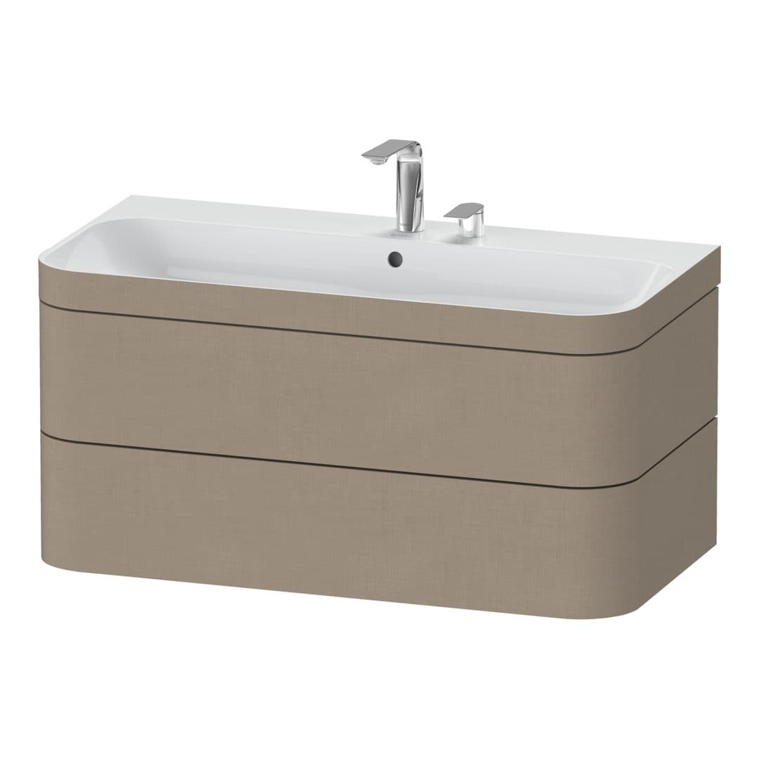 Duravit Happy D.2 – Έπιπλο Νιπτήρα – 975 mm, με νιπτήρα, 2 συρτάρια, νιπτήρας κέντρο, έκδοση E, μοντέλο HP4638 – Linen Matt, Decor (HP4638E7575)
