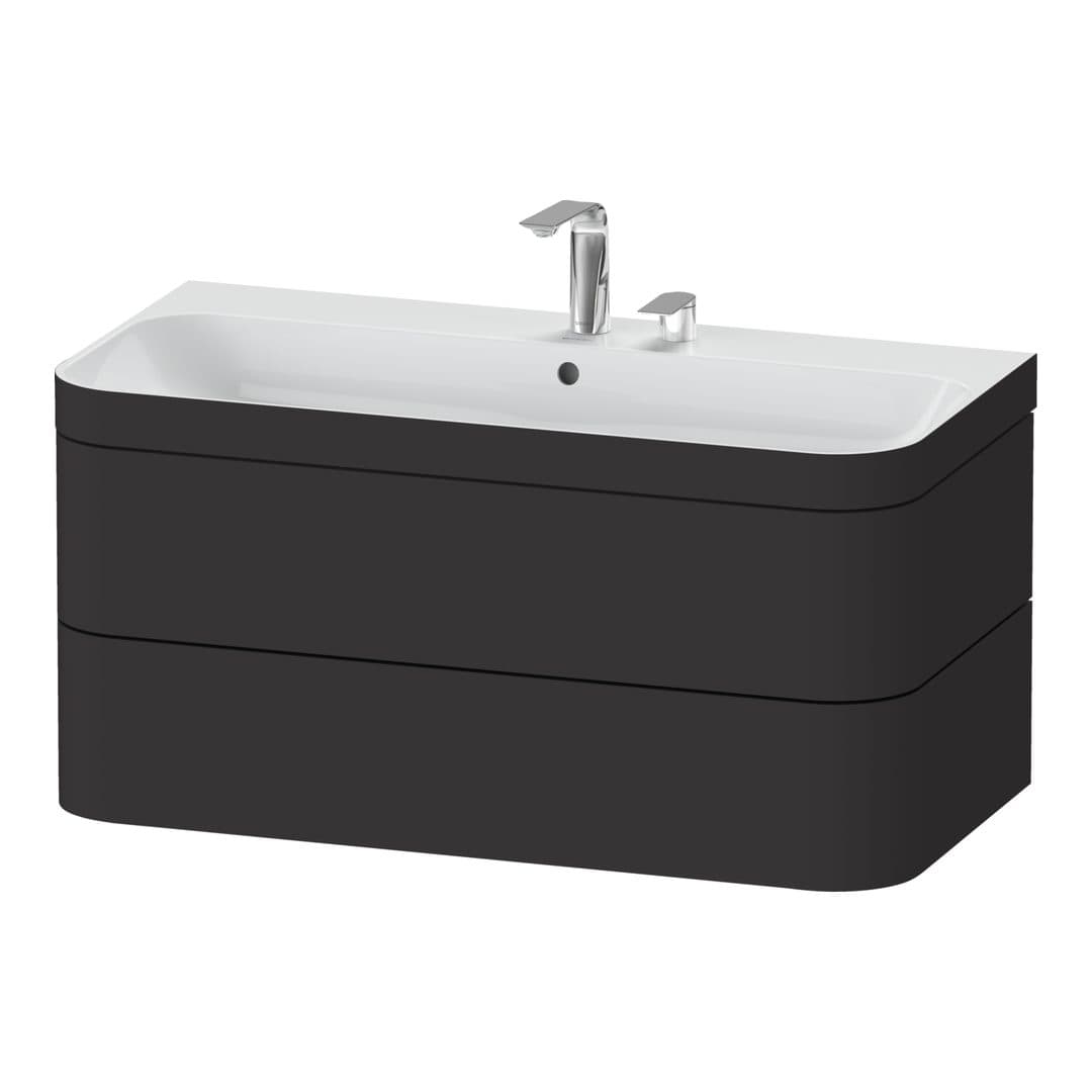 Duravit Happy D.2 – Έπιπλο Νιπτήρα – 975 mm, με νιπτήρα, 2 συρτάρια, νιπτήρας κέντρο, έκδοση E, μοντέλο HP4638 – Graphite Super Matt, Decor (HP4638E8080)