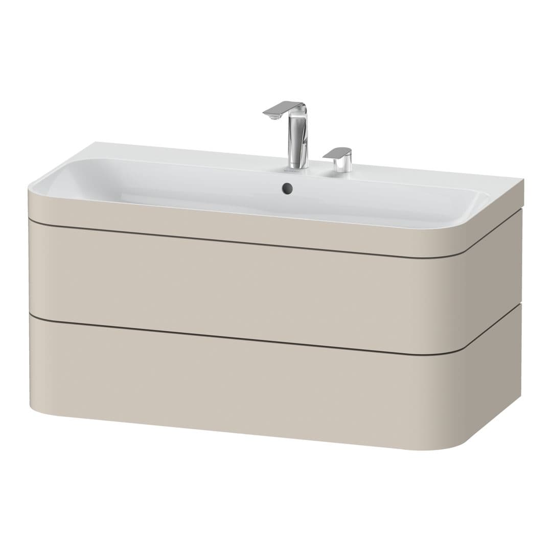 Duravit Happy D.2 – Έπιπλο Νιπτήρα – 975 mm, με νιπτήρα, 2 συρτάρια, νιπτήρας κέντρο, έκδοση E, μοντέλο HP4638 – Taupe Super Matt, Decor (HP4638E8383)