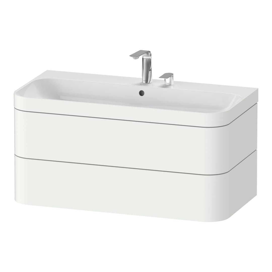 Duravit Happy D.2 – Έπιπλο Νιπτήρα – 975 mm, με νιπτήρα, 2 συρτάρια, νιπτήρας κέντρο, έκδοση E, μοντέλο HP4638 – White Super Matt, Decor (HP4638E8484)