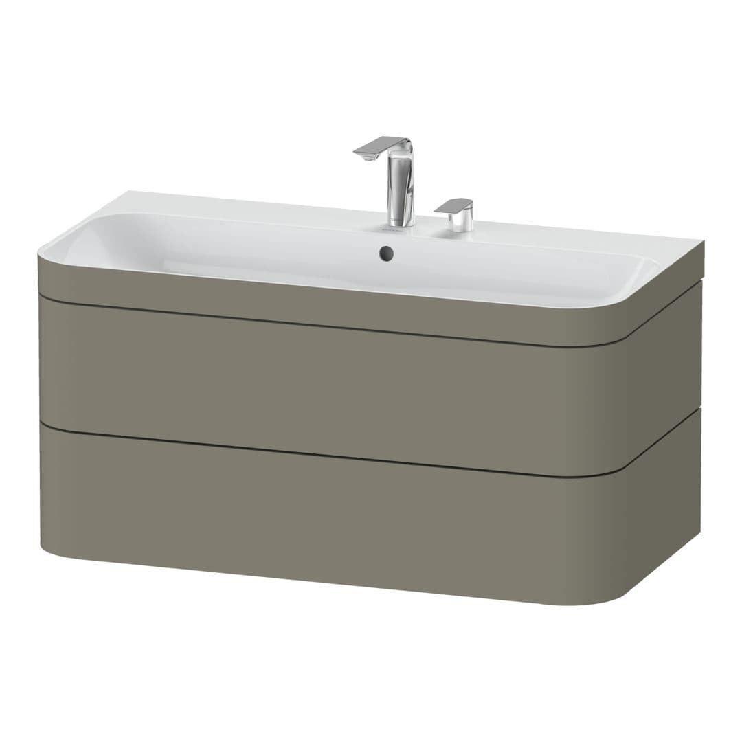 Duravit Happy D.2 – Έπιπλο Νιπτήρα – 975 mm, με νιπτήρα, 2 συρτάρια, νιπτήρας κέντρο, έκδοση E, μοντέλο HP4638 – Stone grey Satin Matt, Lacquer (HP4638E9292)