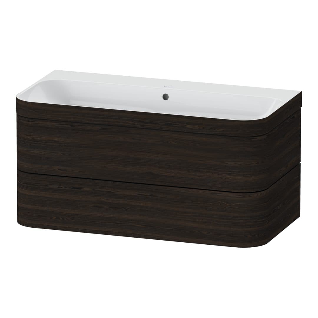Duravit Happy D.2 – Έπιπλο Νιπτήρα – 975 mm, με νιπτήρα, 2 συρτάρια, νιπτήρας κέντρο, έκδοση N, μοντέλο HP4638 – Brushed walnut Matt, Real wood veneer (HP4638N6969)