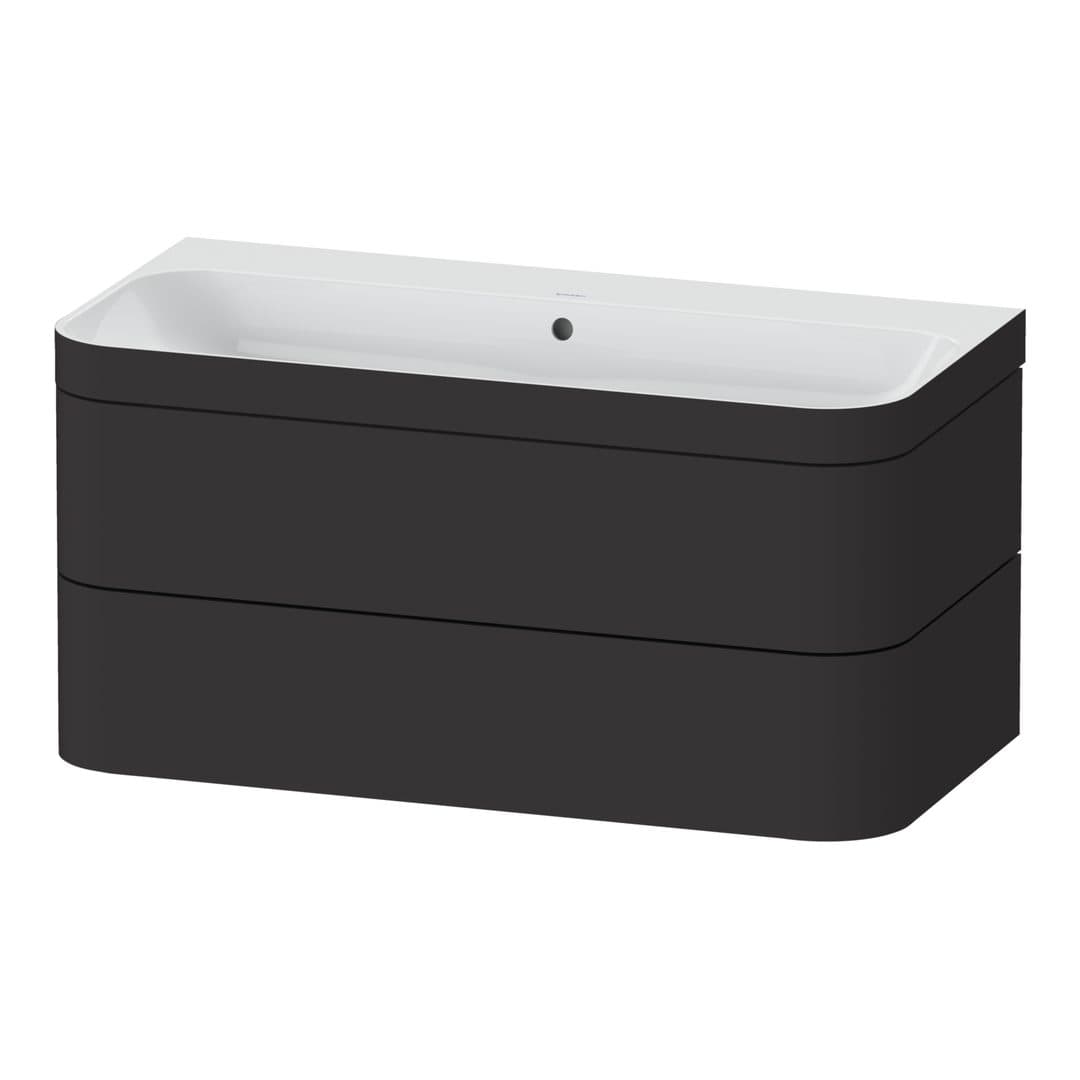 Duravit Happy D.2 – Έπιπλο Νιπτήρα – 975 mm, με νιπτήρα, 2 συρτάρια, νιπτήρας κέντρο, έκδοση N, μοντέλο HP4638 – Graphite Super Matt, Decor (HP4638N8080)
