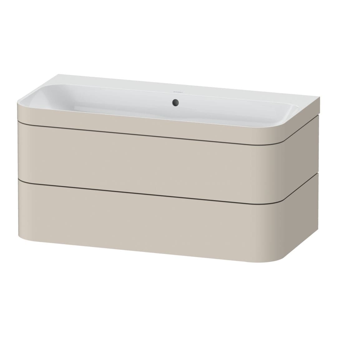 Duravit Happy D.2 – Έπιπλο Νιπτήρα – 975 mm, με νιπτήρα, 2 συρτάρια, νιπτήρας κέντρο, έκδοση N, μοντέλο HP4638 – Taupe Super Matt, Decor (HP4638N8383)