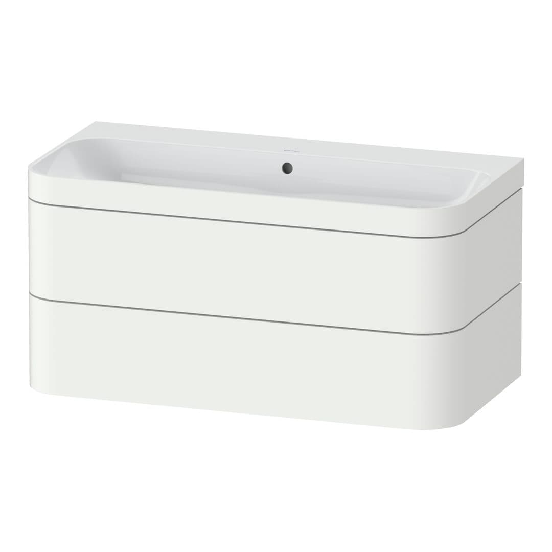 Duravit Happy D.2 – Έπιπλο Νιπτήρα – 975 mm, με νιπτήρα, 2 συρτάρια, νιπτήρας κέντρο, έκδοση N, μοντέλο HP4638 – White Super Matt, Decor (HP4638N8484)