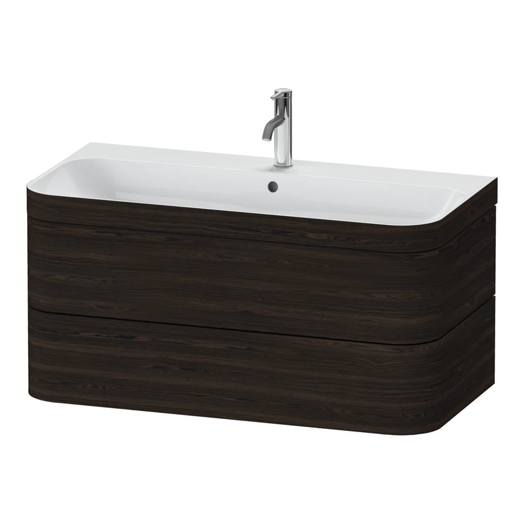 Duravit Happy D.2 – Έπιπλο Νιπτήρα – 975 mm, με νιπτήρα, 2 συρτάρια, νιπτήρας κέντρο, έκδοση O, μοντέλο HP4638 – Brushed walnut Matt, Real wood veneer (HP4638O6969)