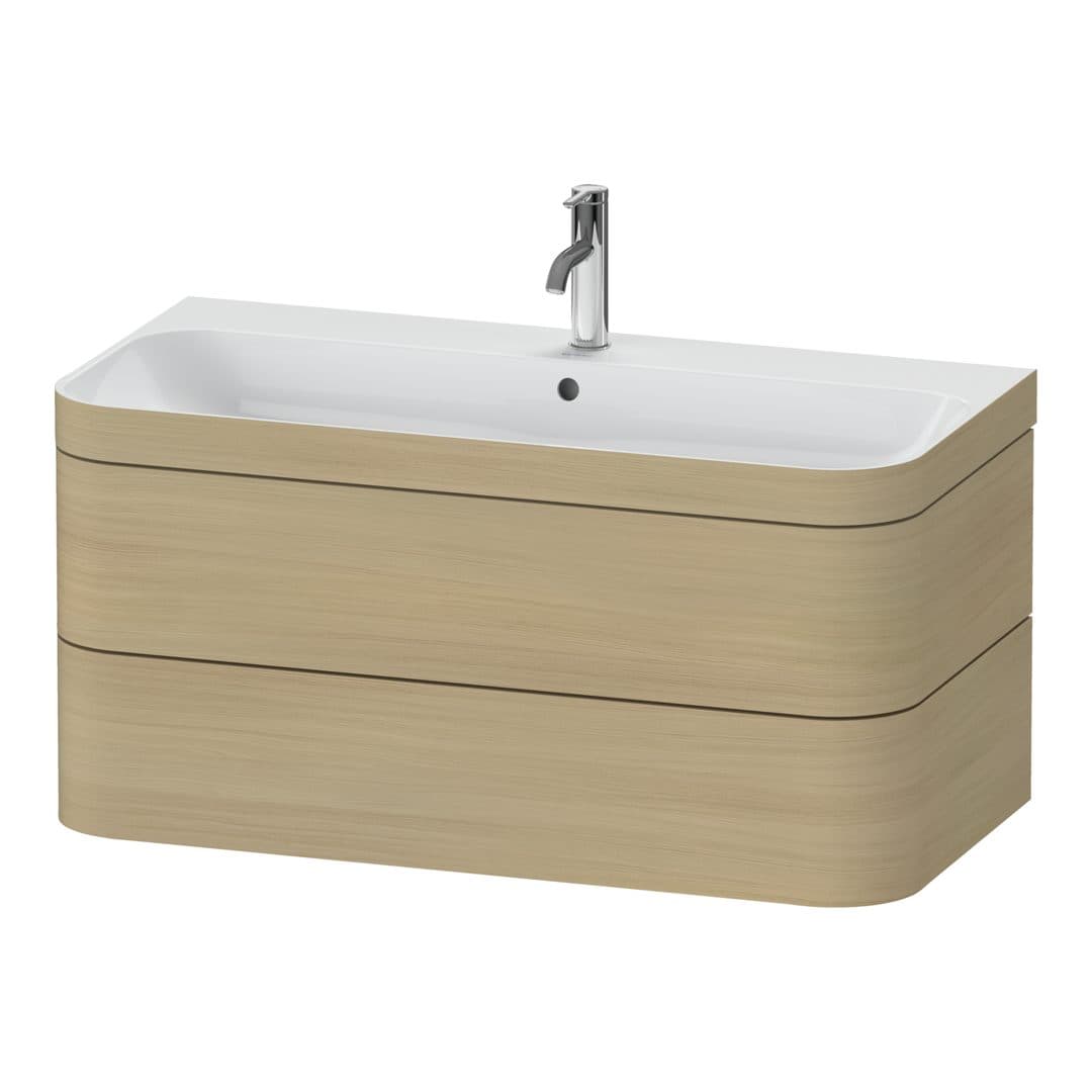 Duravit Happy D.2 – Έπιπλο Νιπτήρα – 975 mm, με νιπτήρα, 2 συρτάρια, νιπτήρας κέντρο, έκδοση O, μοντέλο HP4638 – Mediterranean oak Matt, Real wood veneer (HP4638O7171)