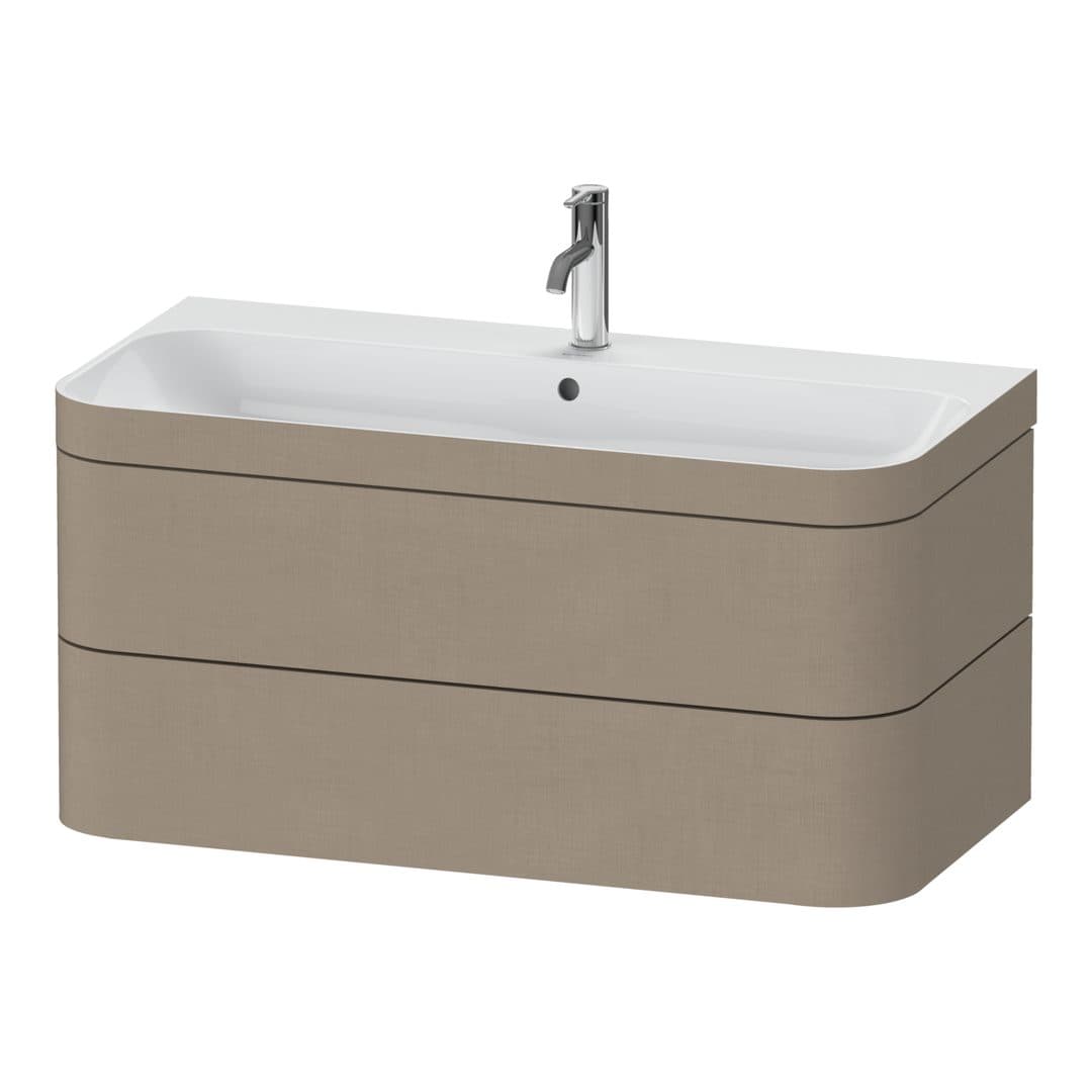 Duravit Happy D.2 – Έπιπλο Νιπτήρα – 975 mm, με νιπτήρα, 2 συρτάρια, νιπτήρας κέντρο, έκδοση O, μοντέλο HP4638 – Linen Matt, Decor (HP4638O7575)