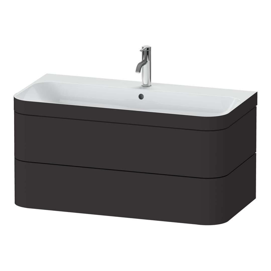 Duravit Happy D.2 – Έπιπλο Νιπτήρα – 975 mm, με νιπτήρα, 2 συρτάρια, νιπτήρας κέντρο, έκδοση O, μοντέλο HP4638 – Graphite Super Matt, Decor (HP4638O8080)