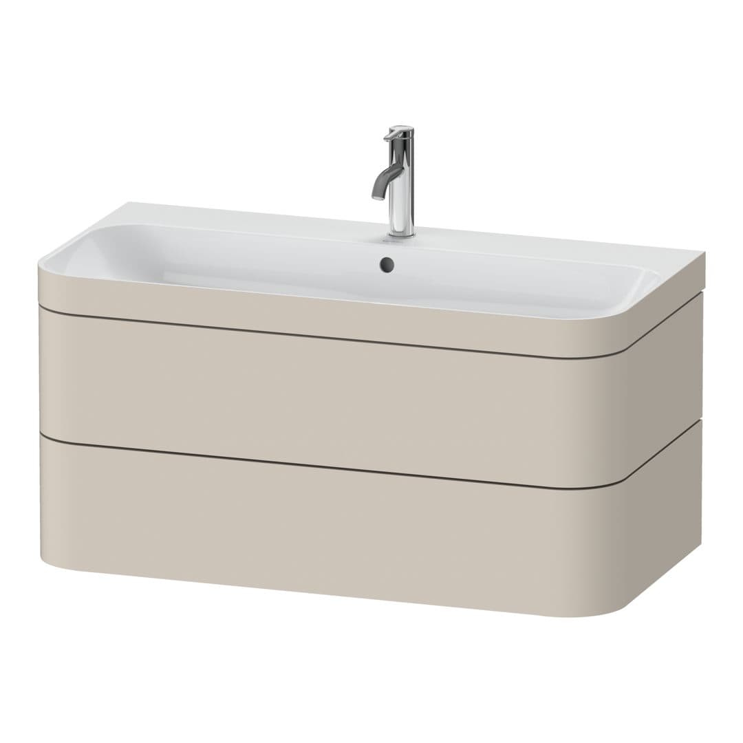 Duravit Happy D.2 – Έπιπλο Νιπτήρα – 975 mm, με νιπτήρα, 2 συρτάρια, νιπτήρας κέντρο, έκδοση O, μοντέλο HP4638 – Taupe Super Matt, Decor (HP4638O8383)