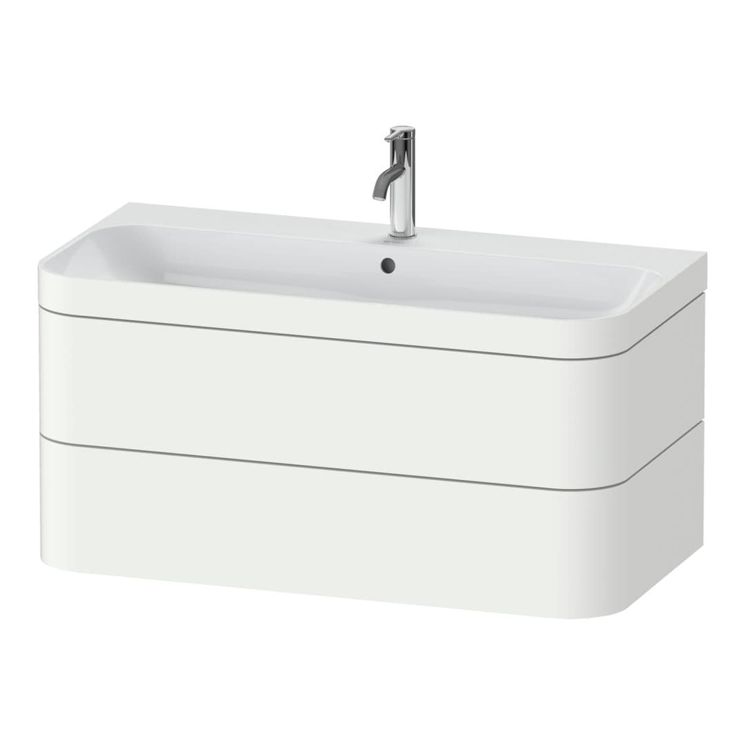 Duravit Happy D.2 – Έπιπλο Νιπτήρα – 975 mm, με νιπτήρα, 2 συρτάρια, νιπτήρας κέντρο, έκδοση O, μοντέλο HP4638 – White Super Matt, Decor (HP4638O8484)