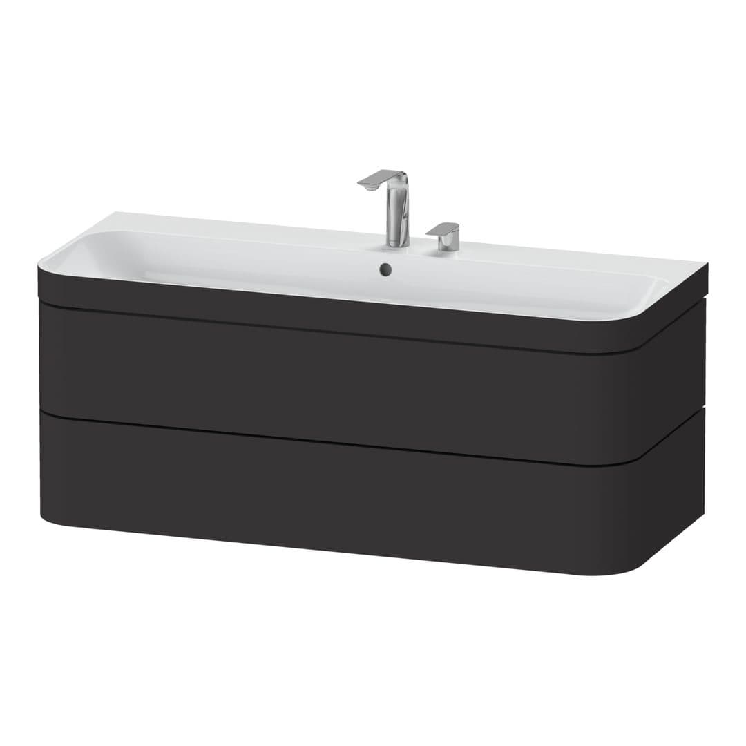 Duravit Happy D.2 – Έπιπλο Νιπτήρα – 1175 mm, με νιπτήρα, 2 συρτάρια, νιπτήρας κέντρο, έκδοση E, μοντέλο HP4639 – Graphite Super Matt, Decor (HP4639E80800000)