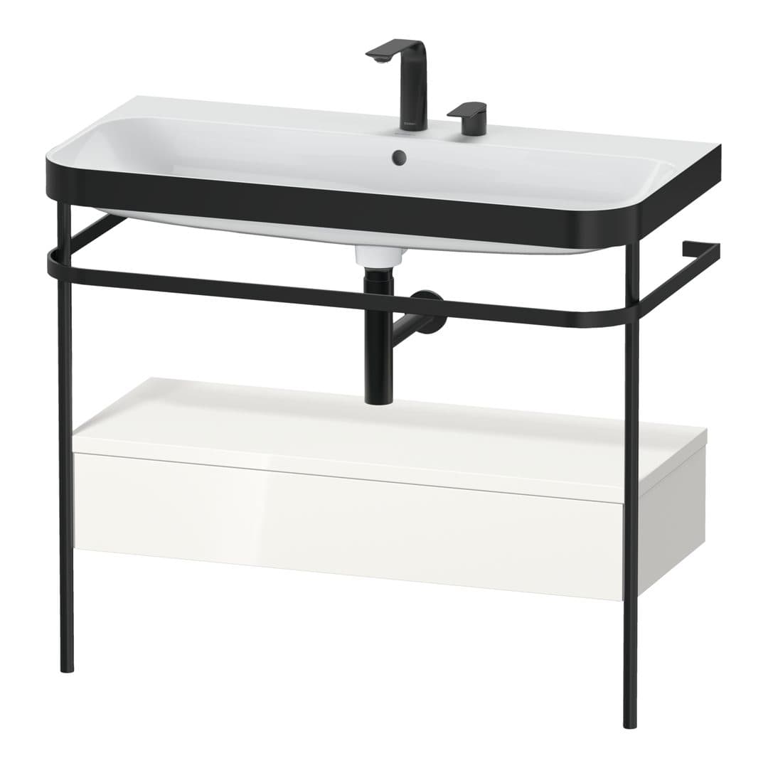 Duravit Happy D.2 – Βάση Νιπτήρα – 975 mm, με νιπτήρα, με συρτάρι, 1 συρτάρι, νιπτήρας κέντρο, έκδοση E, μοντέλο HP4743 – White High Gloss, Decor (HP4743E2222)