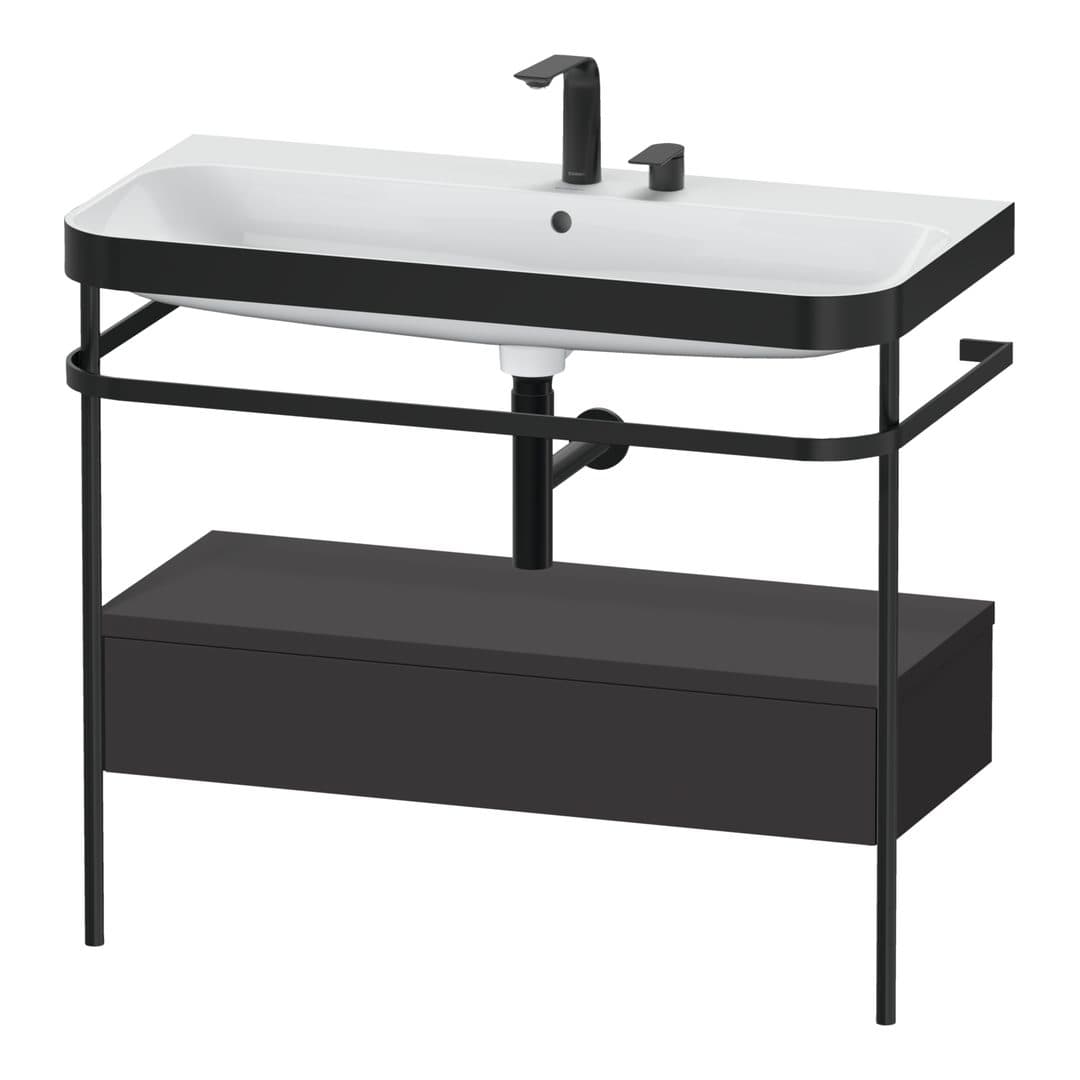 Duravit Happy D.2 – Βάση Νιπτήρα – 975 mm, με νιπτήρα, με συρτάρι, 1 συρτάρι, νιπτήρας κέντρο, έκδοση E, μοντέλο HP4743 – Graphite Super Matt, Decor (HP4743E8080)
