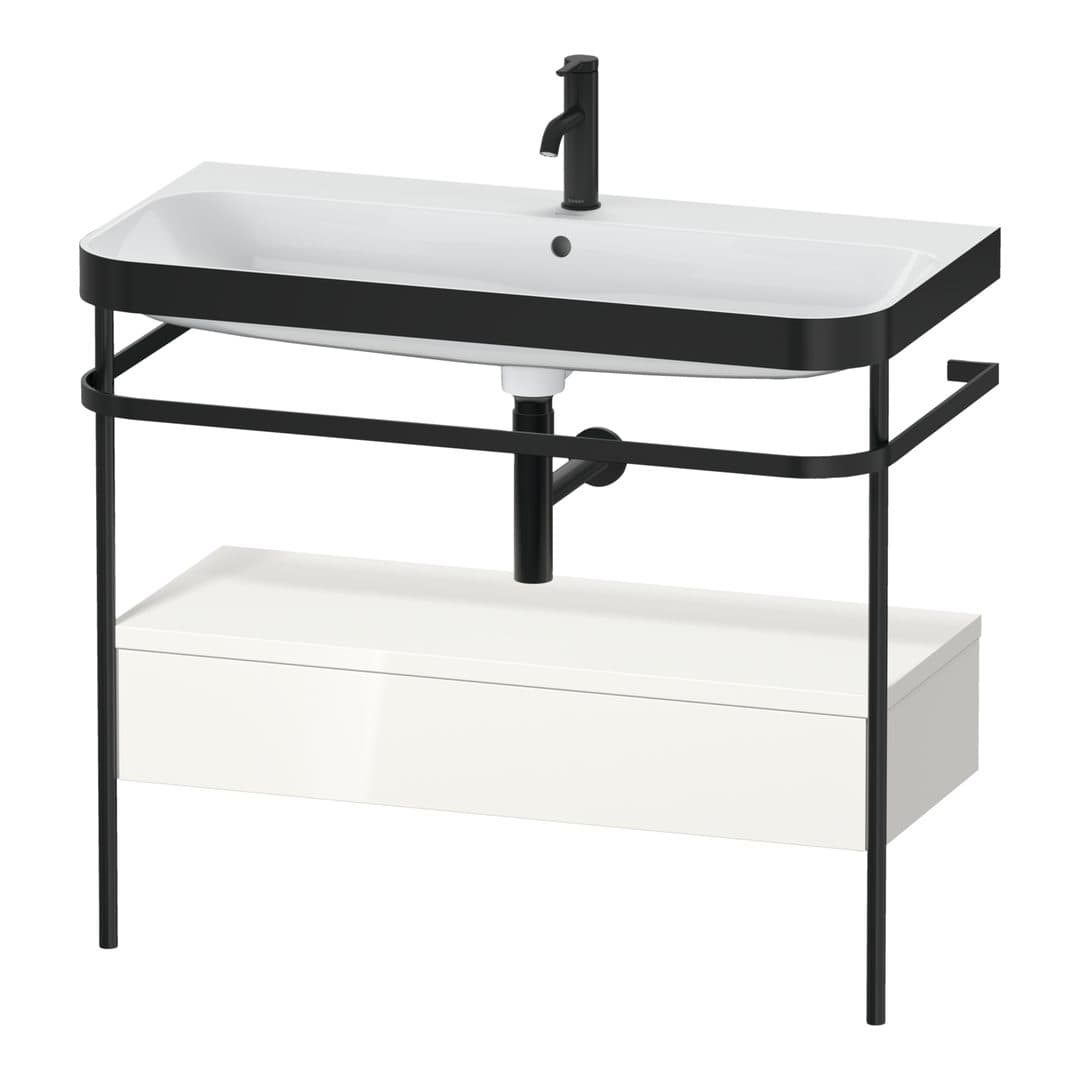 Duravit Happy D.2 – Βάση Νιπτήρα – 975 mm, με νιπτήρα, με συρτάρι, 1 συρτάρι, νιπτήρας κέντρο, έκδοση O, μοντέλο HP4743 – White High Gloss, Decor (HP4743O2222)