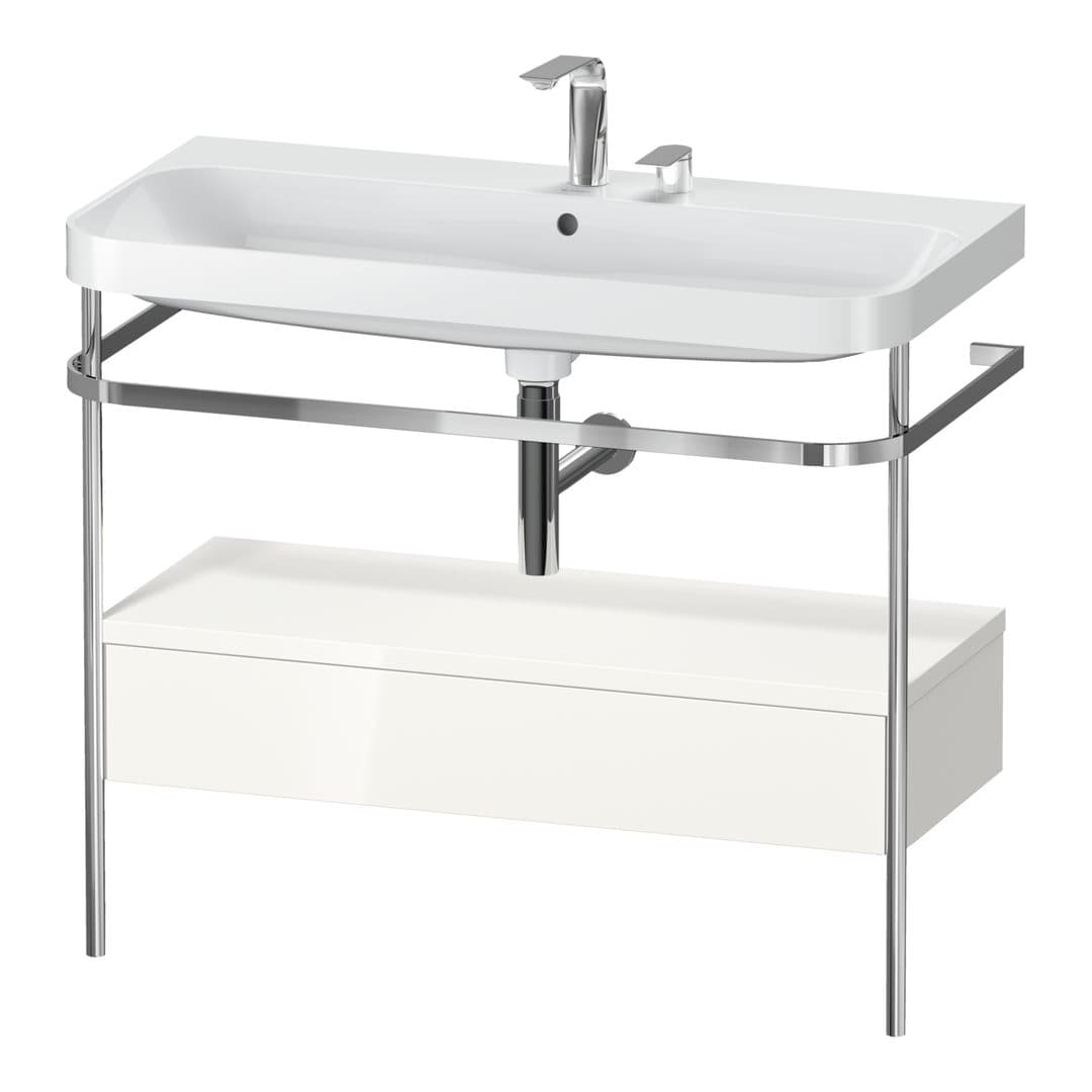 Duravit Happy D.2 – Βάση Νιπτήρα – 975 mm, με νιπτήρα, με συρτάρι, 1 συρτάρι, νιπτήρας κέντρο, έκδοση E, μοντέλο HP4843 – White High Gloss, Decor (HP4843E2222)