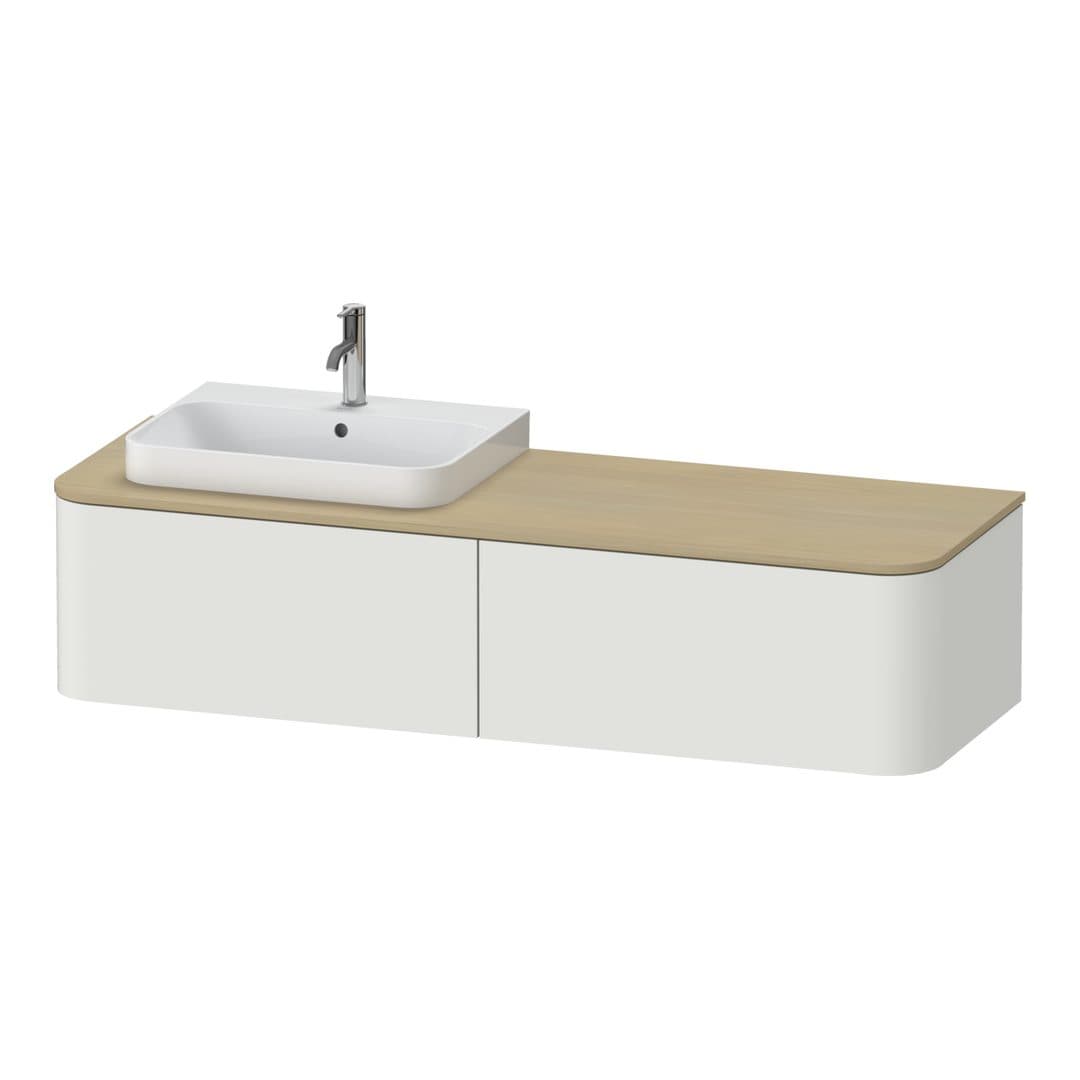 Duravit Happy D.2 – Έπιπλο Νιπτήρα – 1600 mm, για κονσόλα, 2 συρτάρια, νιπτήρας αριστερά – Nordic white Satin Matt, Lacquer (HP4944L3939)