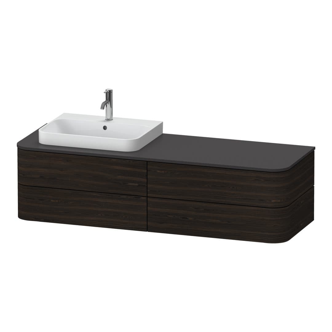 Duravit Happy D.2 – Έπιπλο Νιπτήρα – 1600 mm, για κονσόλα, 4 συρτάρια, νιπτήρας αριστερά, μοντέλο HP4973 – Brushed walnut Matt, Real wood veneer (HP4973L6969)