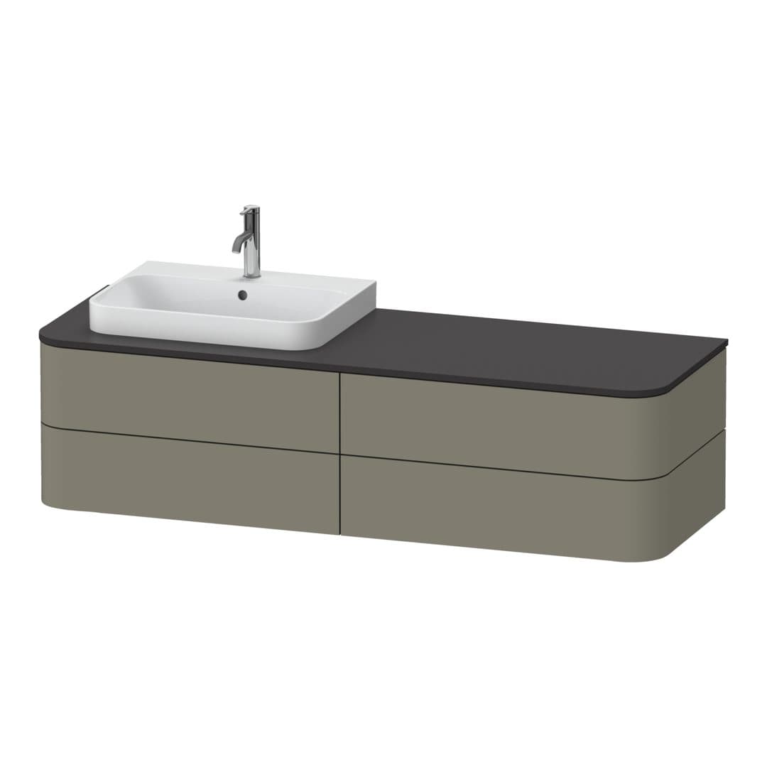 Duravit Happy D.2 – Έπιπλο Νιπτήρα – 1600 mm, για κονσόλα, 4 συρτάρια, νιπτήρας αριστερά, μοντέλο HP4973 – Stone grey Satin Matt, Lacquer (HP4973L9292)