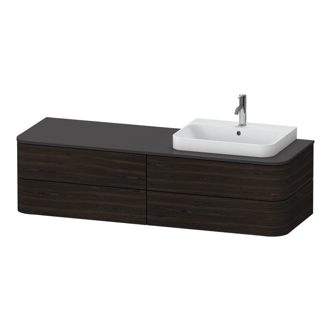 Duravit Happy D.2 – Έπιπλο Νιπτήρα – 1600 mm, για κονσόλα, 4 συρτάρια, νιπτήρας δεξιά, μοντέλο HP4973 – Brushed walnut Matt, Real wood veneer (HP4973R6969)