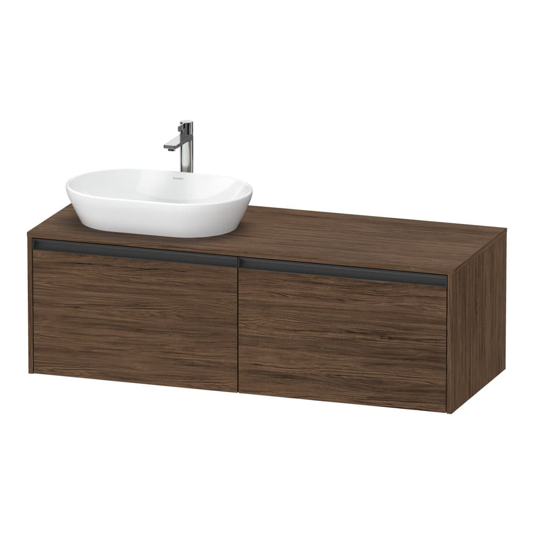 Duravit Ketho.2 – Έπιπλο Νιπτήρα – 1400 mm, για κονσόλα, 2 συρτάρια, νιπτήρας αριστερά – Walnut dark Matt, Decor (K24888L21210000)