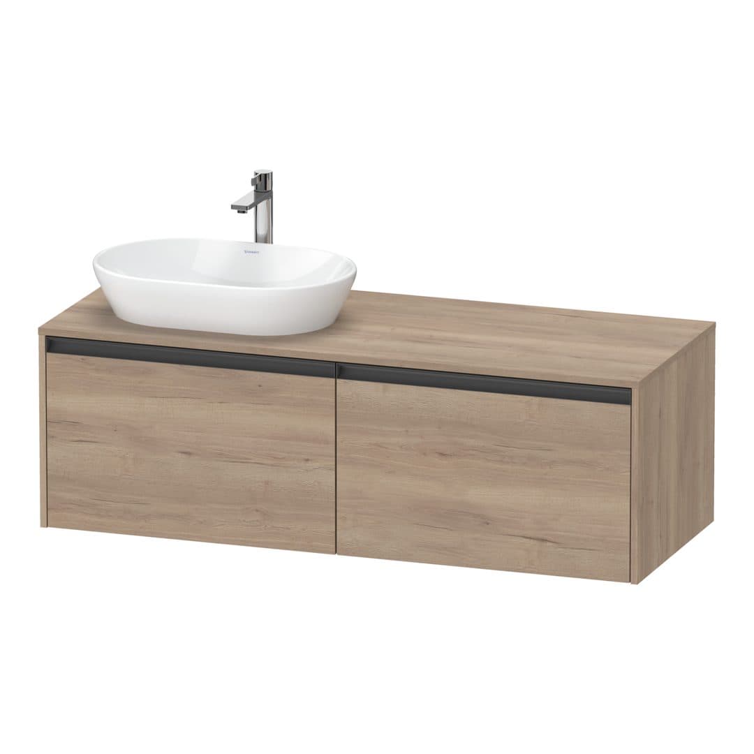 Duravit Ketho.2 – Έπιπλο Νιπτήρα – 1400 mm, για κονσόλα, 2 συρτάρια, νιπτήρας αριστερά – Marbled Oak Matt, Decor (K24888L55550000)