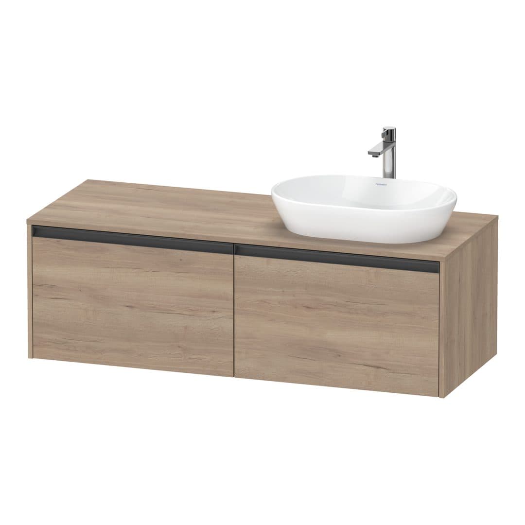 Duravit Ketho.2 – Έπιπλο Νιπτήρα – 1400 mm, για κονσόλα, 2 συρτάρια, νιπτήρας δεξιά – Marbled Oak Matt, Decor (K24888R55550000)