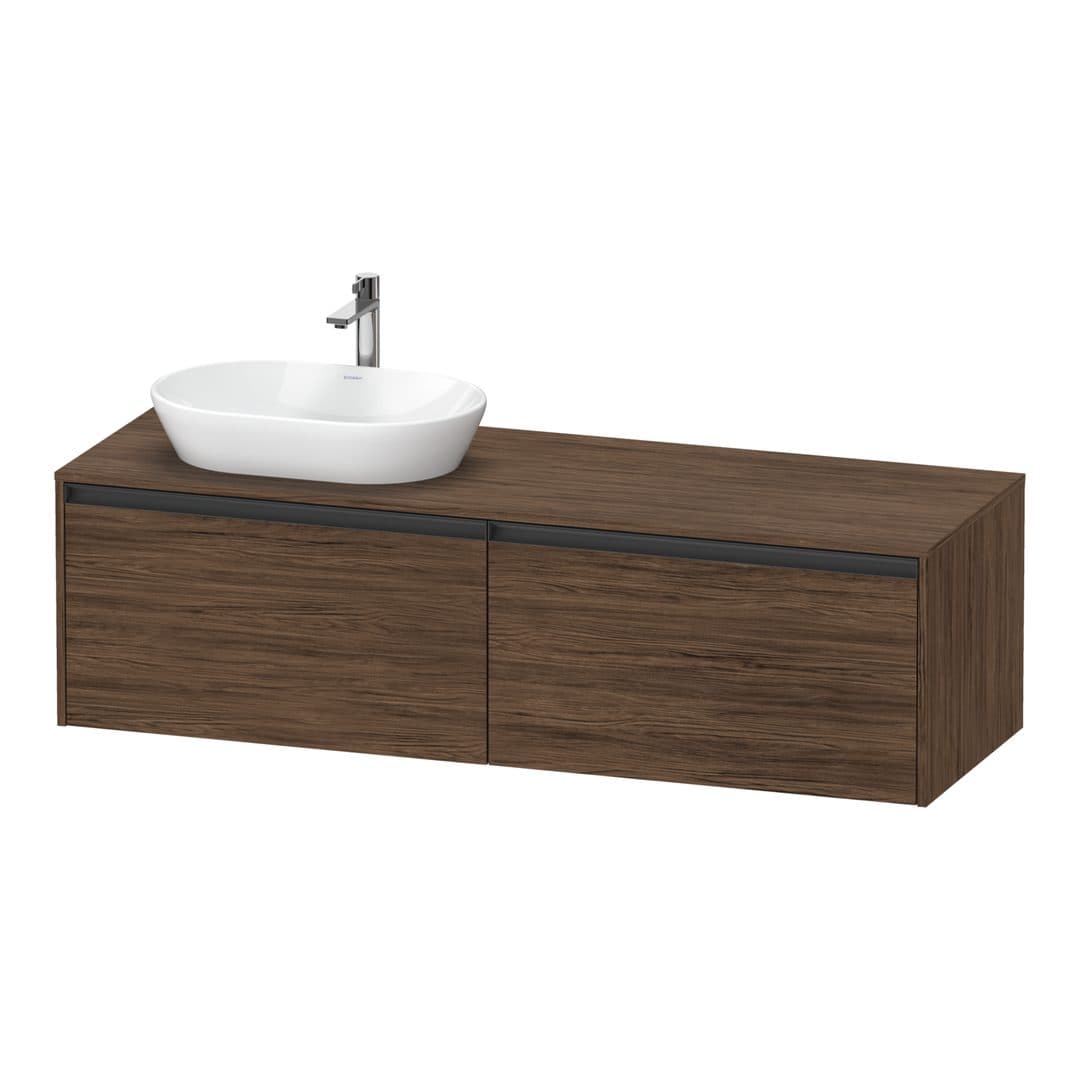 Duravit Ketho.2 – Έπιπλο Νιπτήρα – 1600 mm, για κονσόλα, 2 συρτάρια, νιπτήρας αριστερά – Walnut dark Matt, Decor (K24889L21210000)