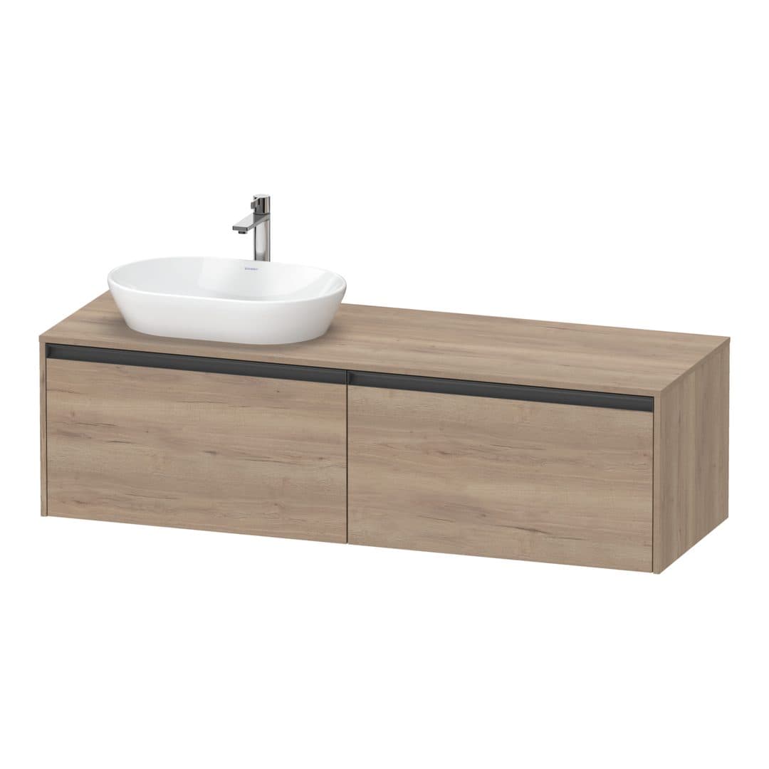 Duravit Ketho.2 – Έπιπλο Νιπτήρα – 1600 mm, για κονσόλα, 2 συρτάρια, νιπτήρας αριστερά – Marbled Oak Matt, Decor (K24889L55550000)