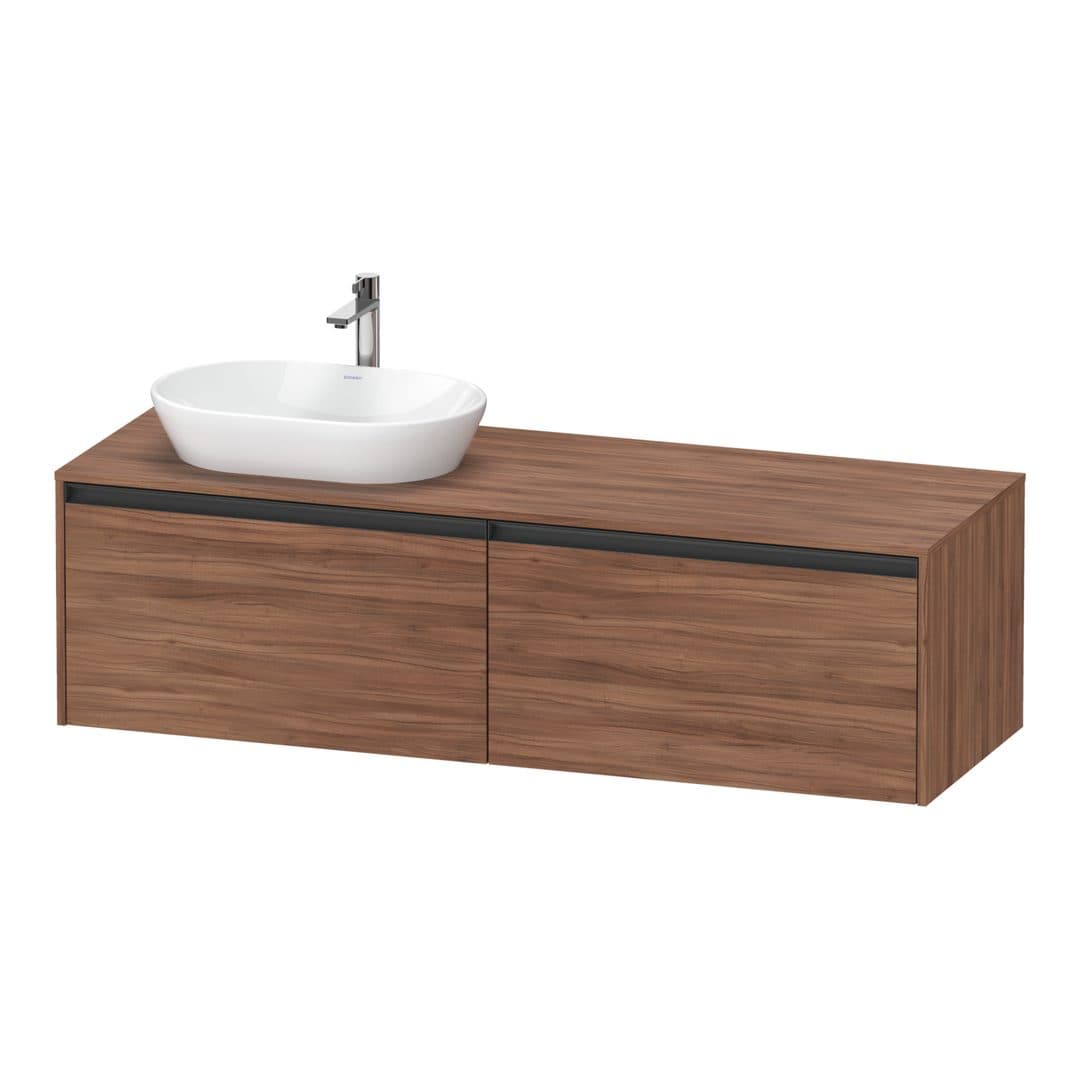 Duravit Ketho.2 – Έπιπλο Νιπτήρα – 1600 mm, για κονσόλα, 2 συρτάρια, νιπτήρας αριστερά – Walnut Matt, Decor (K24889L79790000)