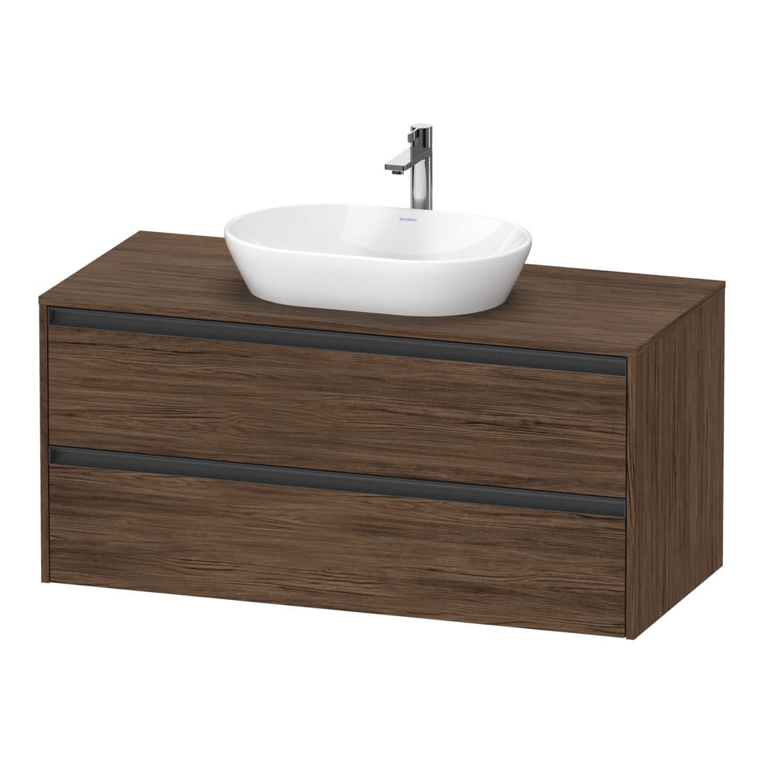 Duravit Ketho.2 – Έπιπλο Νιπτήρα – 1200 mm, για κονσόλα, 2 συρτάρια, νιπτήρας κέντρο – Walnut dark Matt, Decor (K24897021210000)