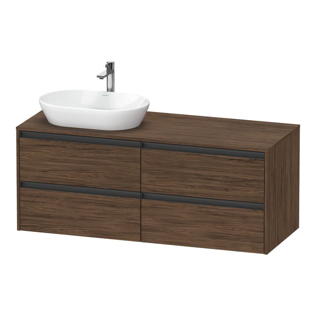 Duravit Ketho.2 – Έπιπλο Νιπτήρα – 1400 mm, για κονσόλα, 4 συρτάρια, νιπτήρας αριστερά – Walnut dark Matt, Decor (K24898L21210000)